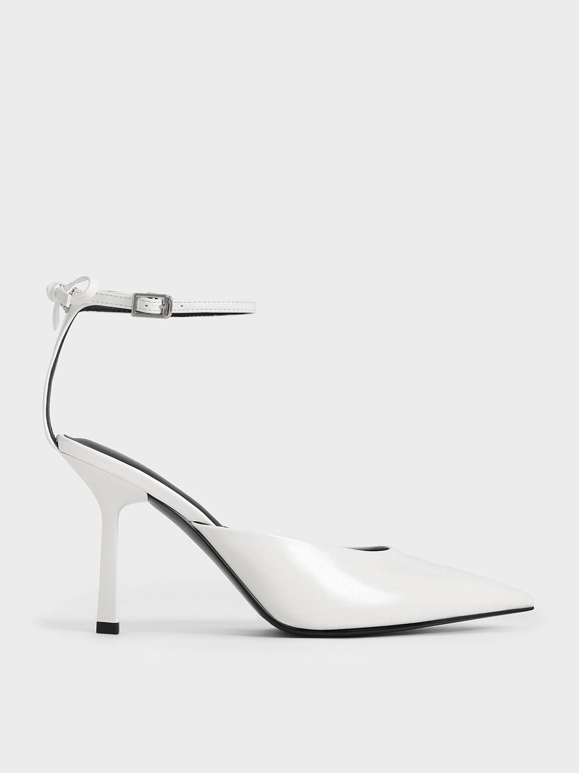 Bow Ankle-Strap Pointed-Toe Stiletto Pumps, White, hi-res