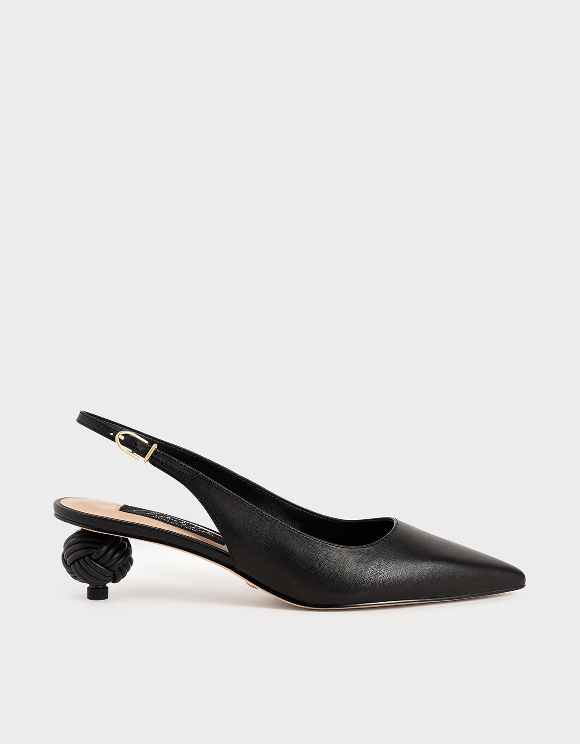 black kitten heel slingback shoes