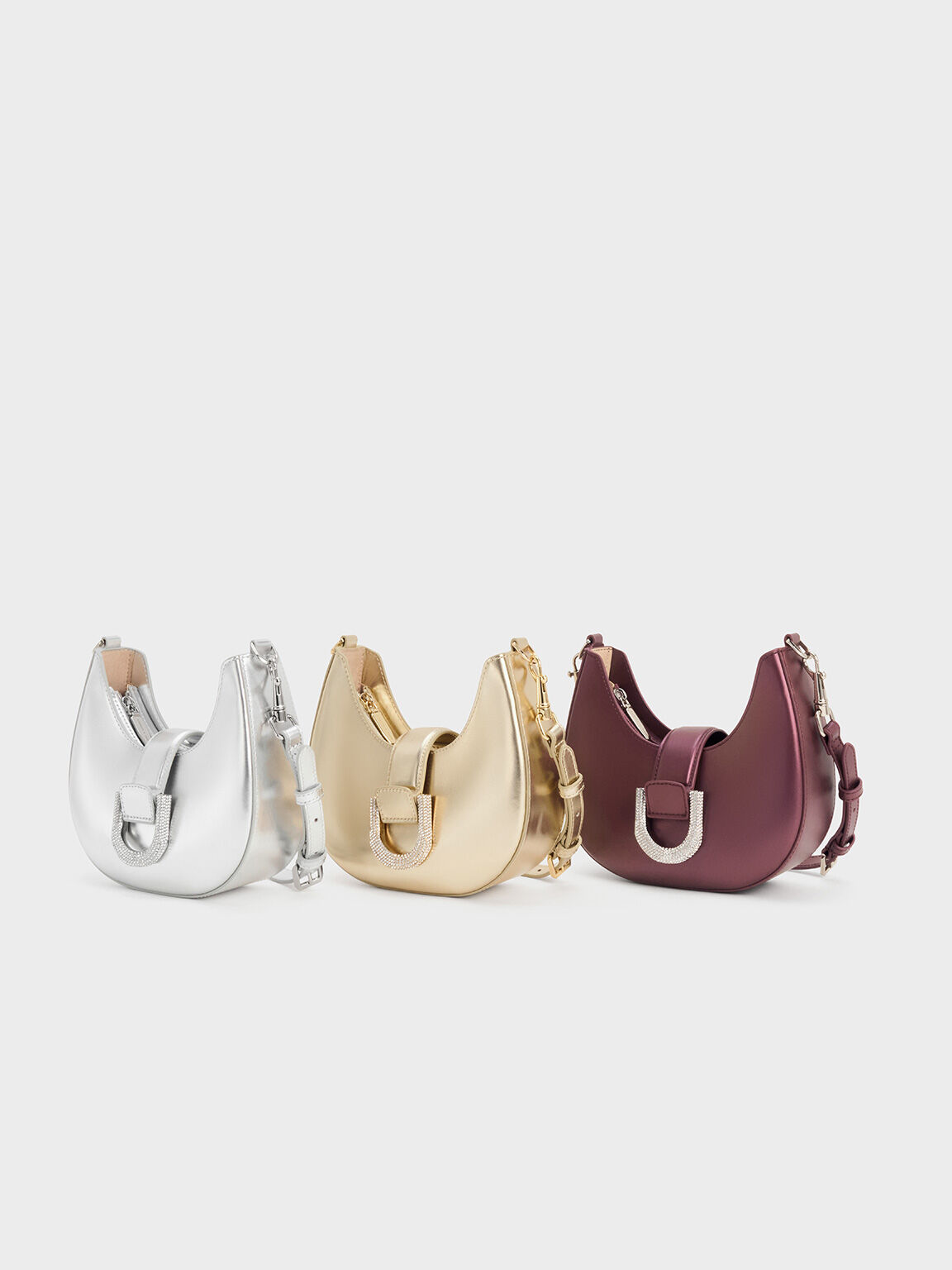 Gabine Leather Crystal-Embellished Hobo Bag, Prune, hi-res