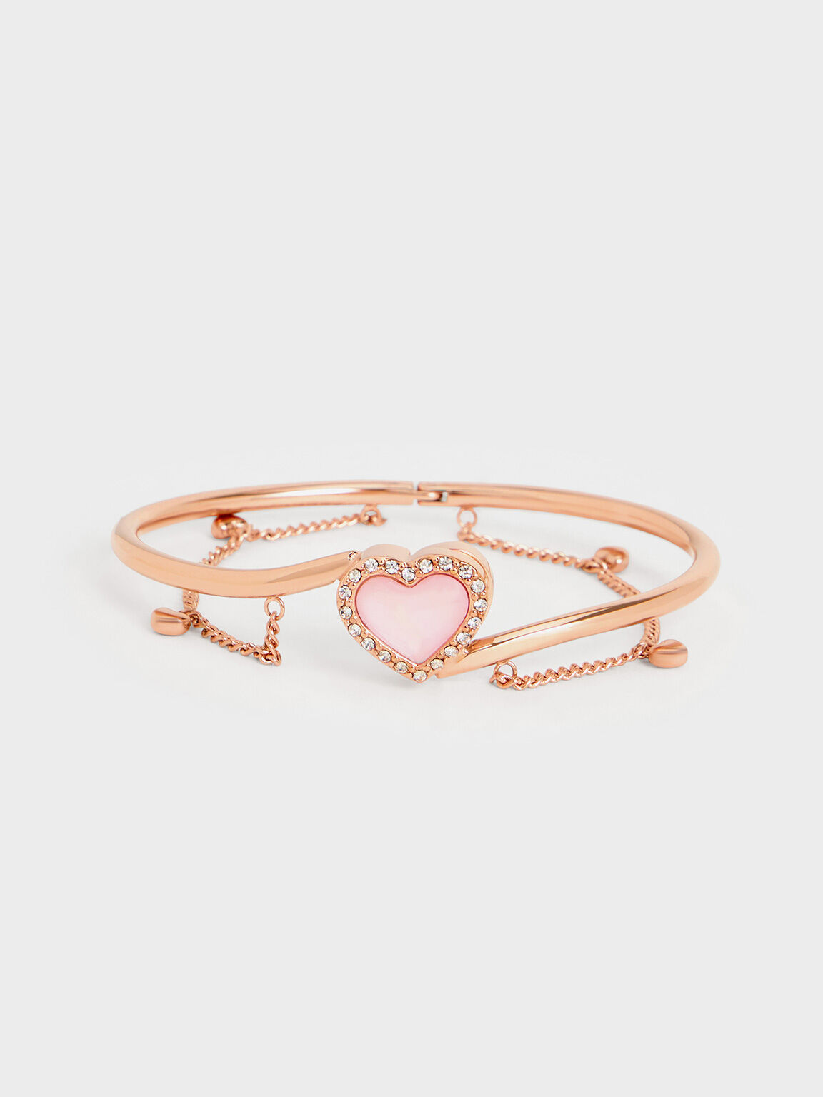 Annalise Crystal Heart-Stone Cuff Bangle, Rose Gold, hi-res