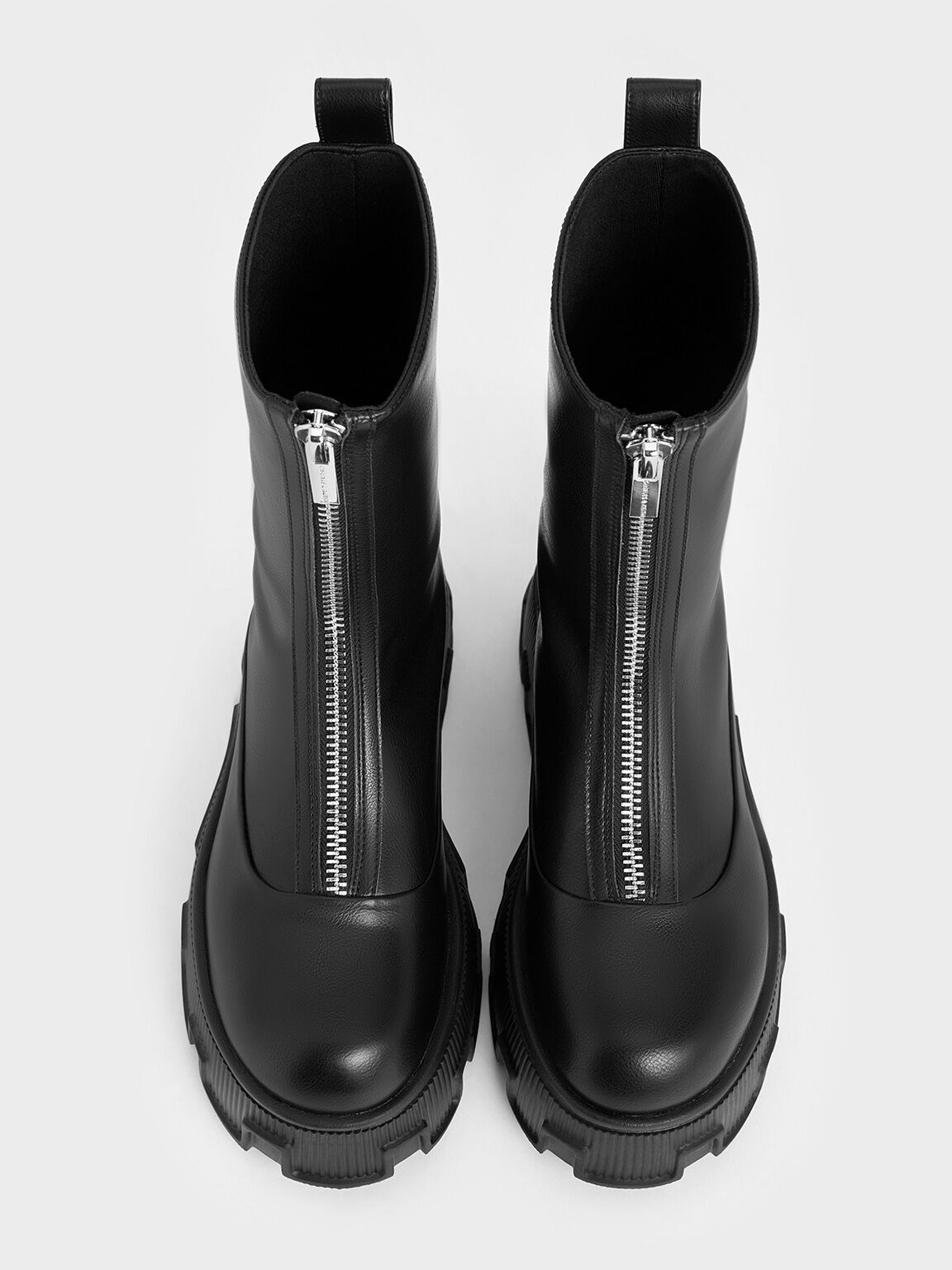 Zip-Up Platform Calf Boots, Black, hi-res