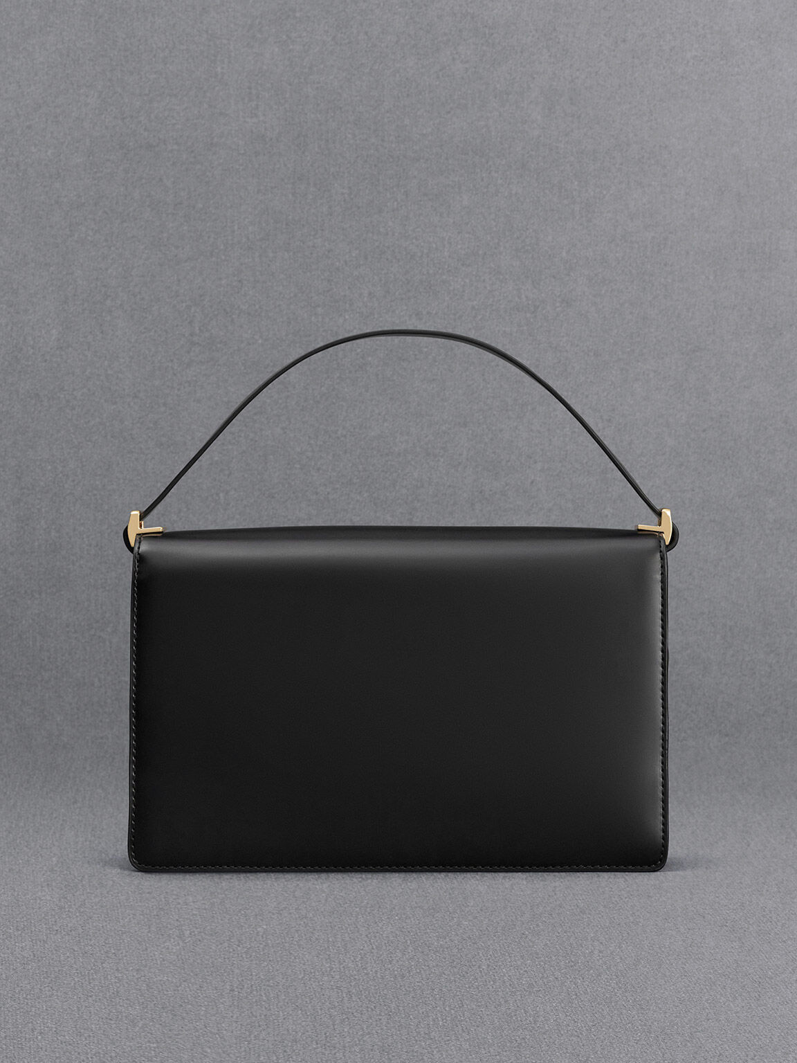 Leather Shoulder Bag, Black, hi-res