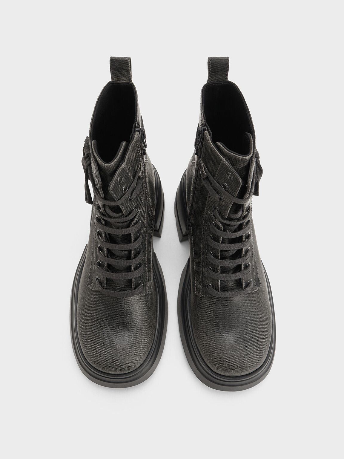 Lace-Up Chunky Ankle Boots, Dark Grey, hi-res