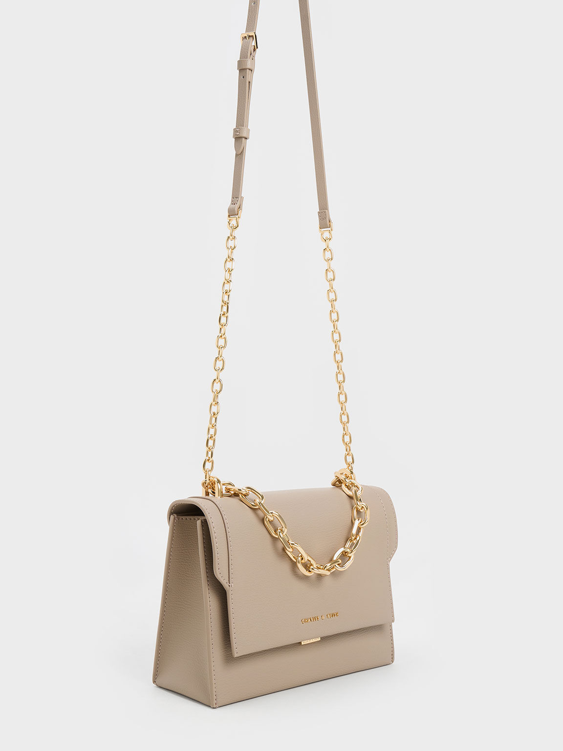Taupe Cressida Quilted Chain Strap Bag - CHARLES & KEITH US