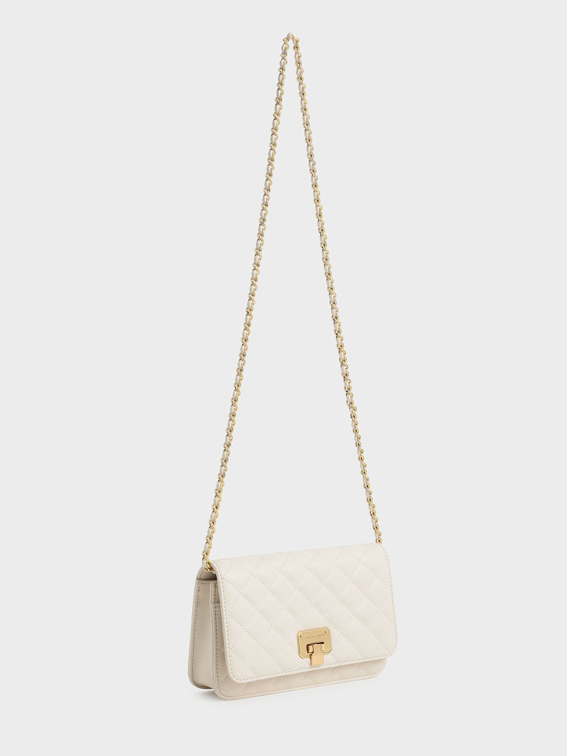Cream Quilted Push-Lock Clutch - CHARLES & KEITH AU