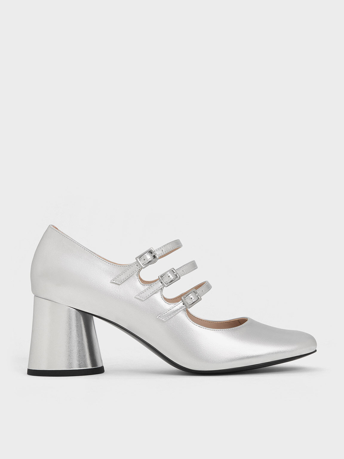 Claudie Metallic Buckled Mary Janes, Silver, hi-res