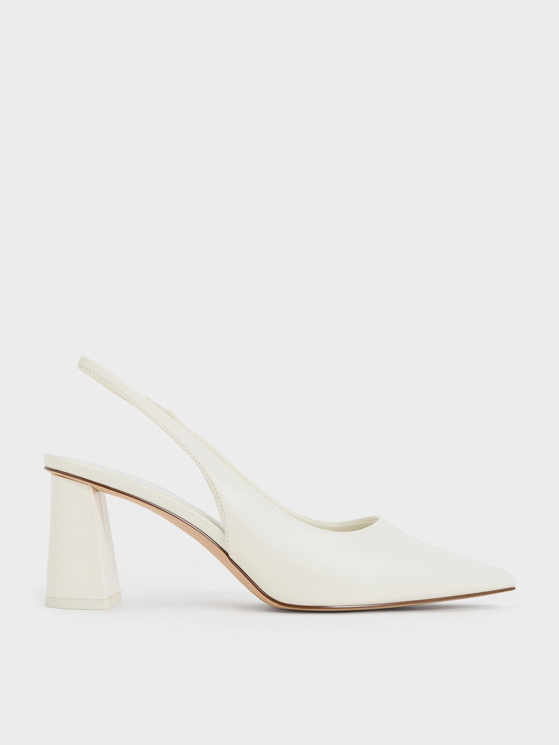 Elastane Trapeze Heel Slingback Pumps, White, hi-res