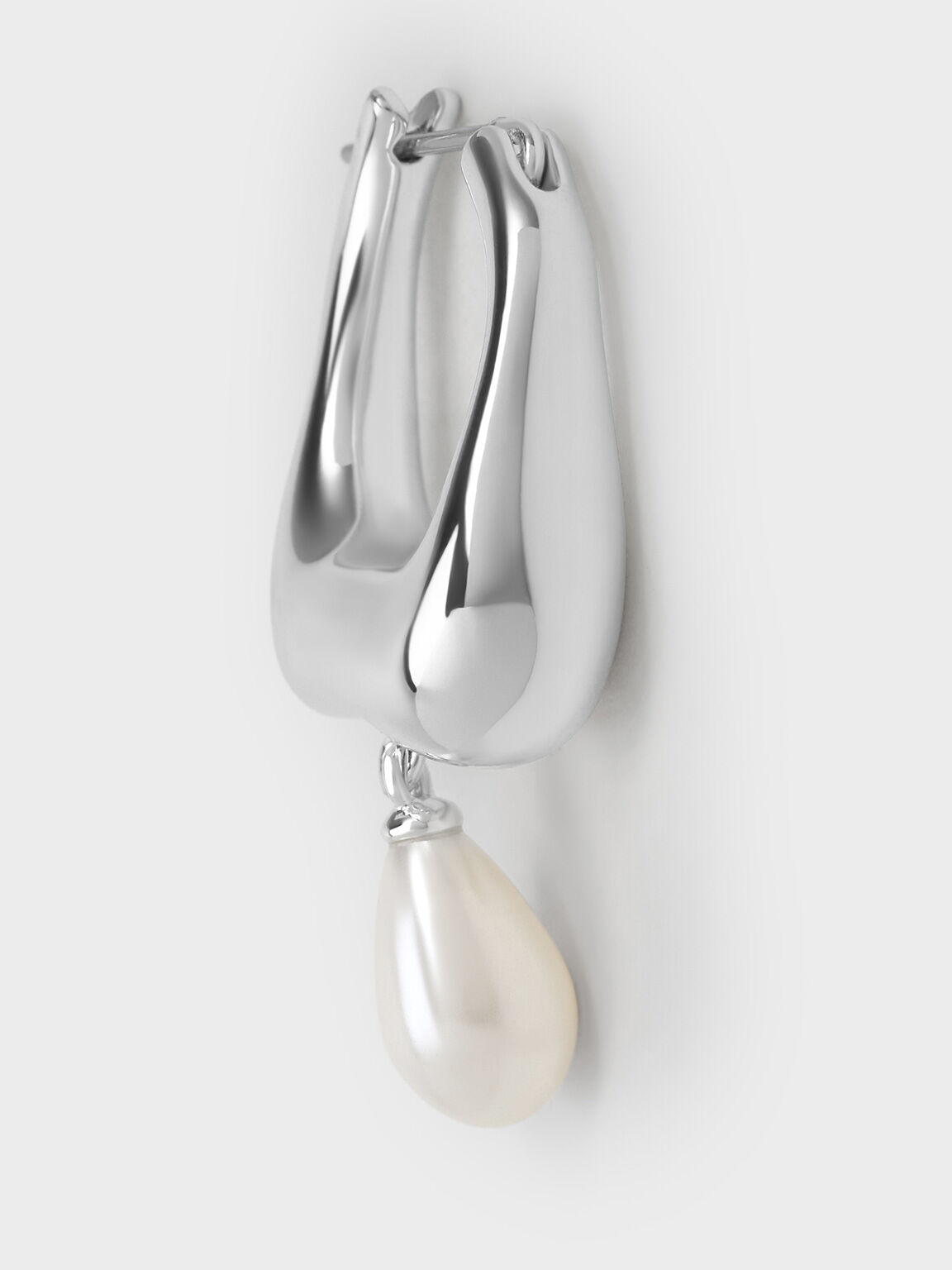 Corrine Teardrop Pearl Hoop Earrings, Silver, hi-res