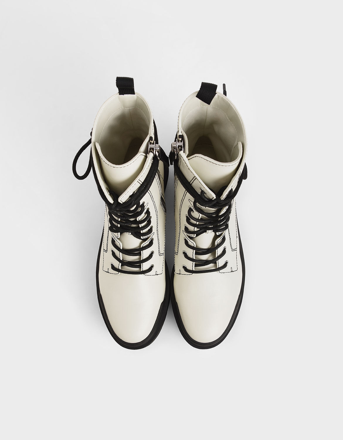 Chalk Stitch Detail Combat Boots - CHARLES & KEITH International