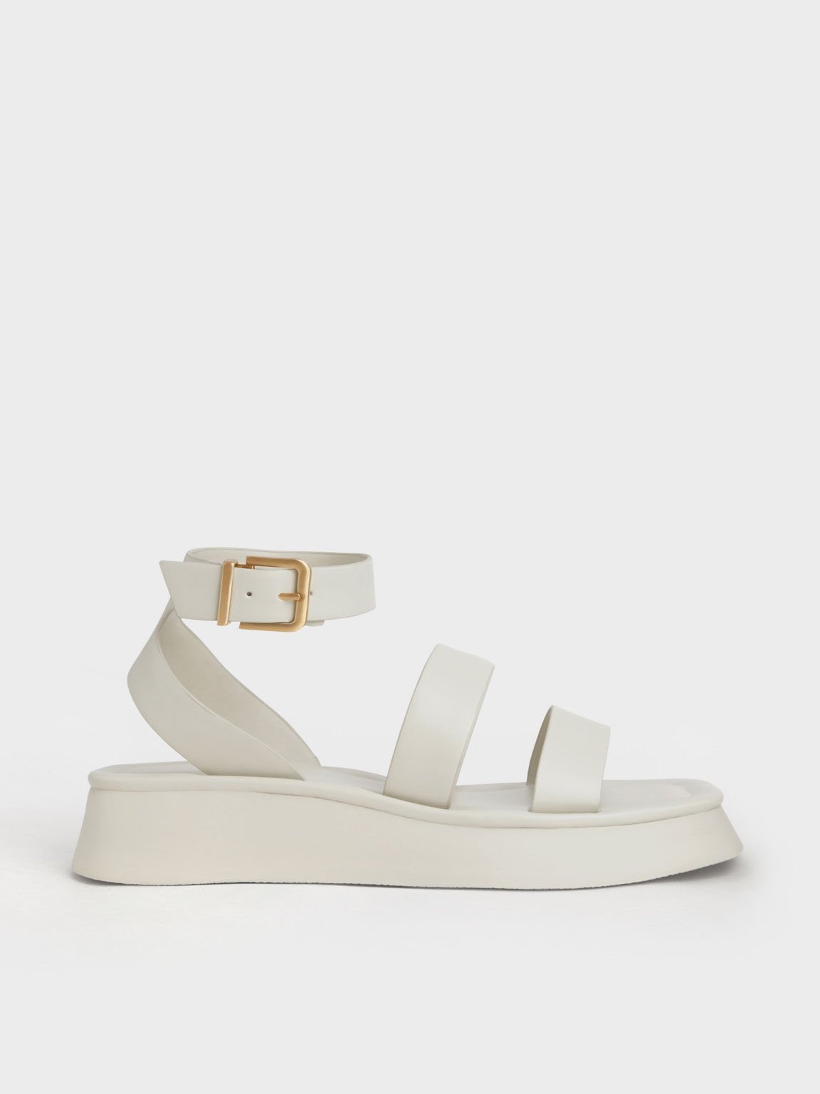 White Crossover Ankle-Strap Sandals - CHARLES & KEITH CA