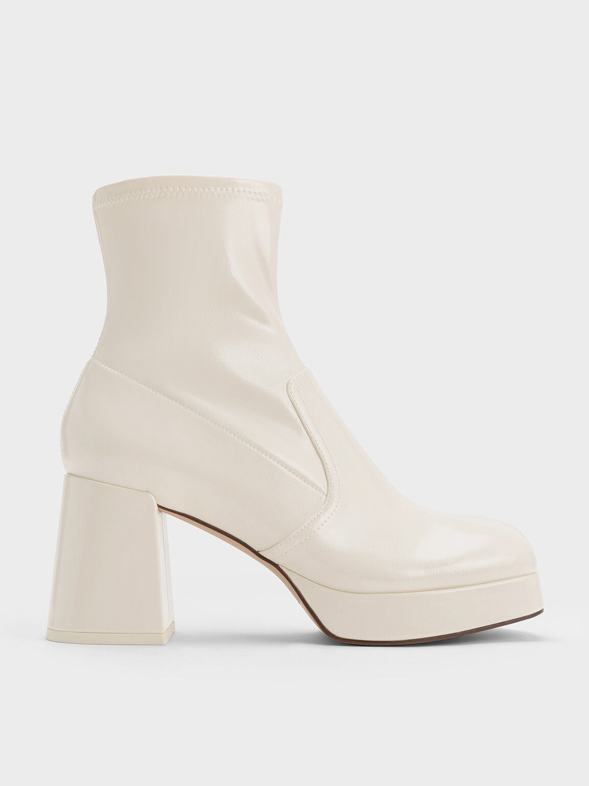 Patent Crinkle-Effect Block-Heel Boots, Beige, hi-res