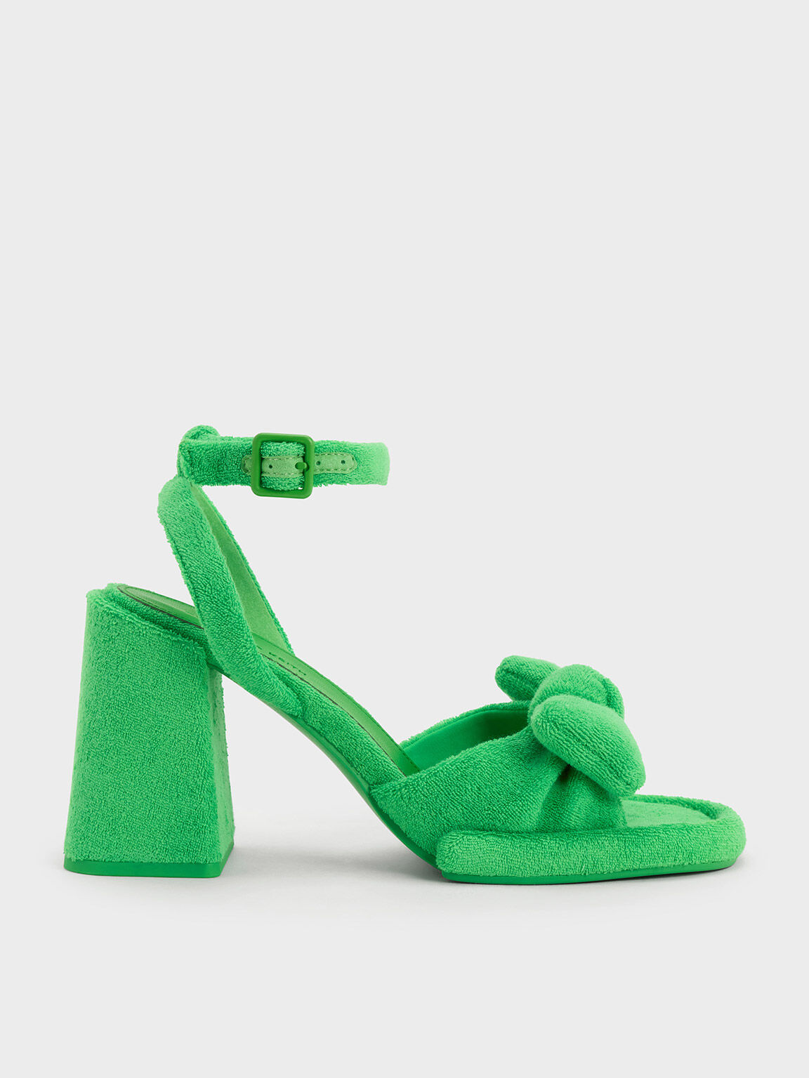 Loey Textured Bow Ankle-Strap Sandals, Green, hi-res