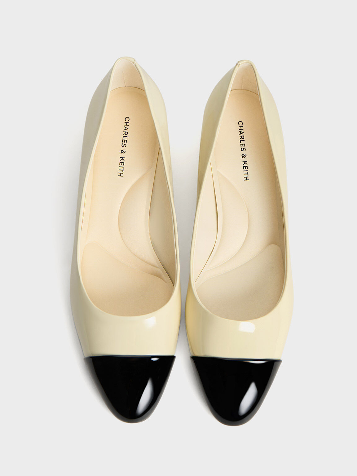 Patent Contrast Cap-Toe Pumps, Chalk, hi-res