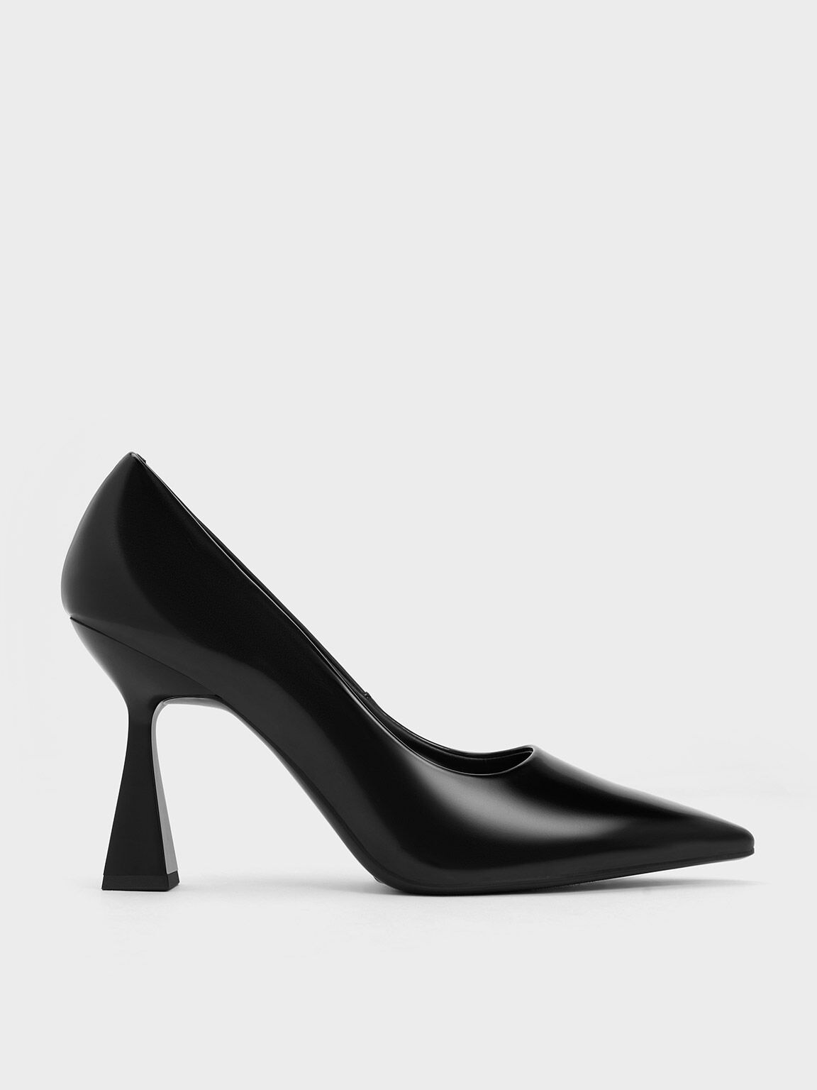 Black Boxed Trapeze Heel Pointed-Toe Pumps - CHARLES & KEITH MO