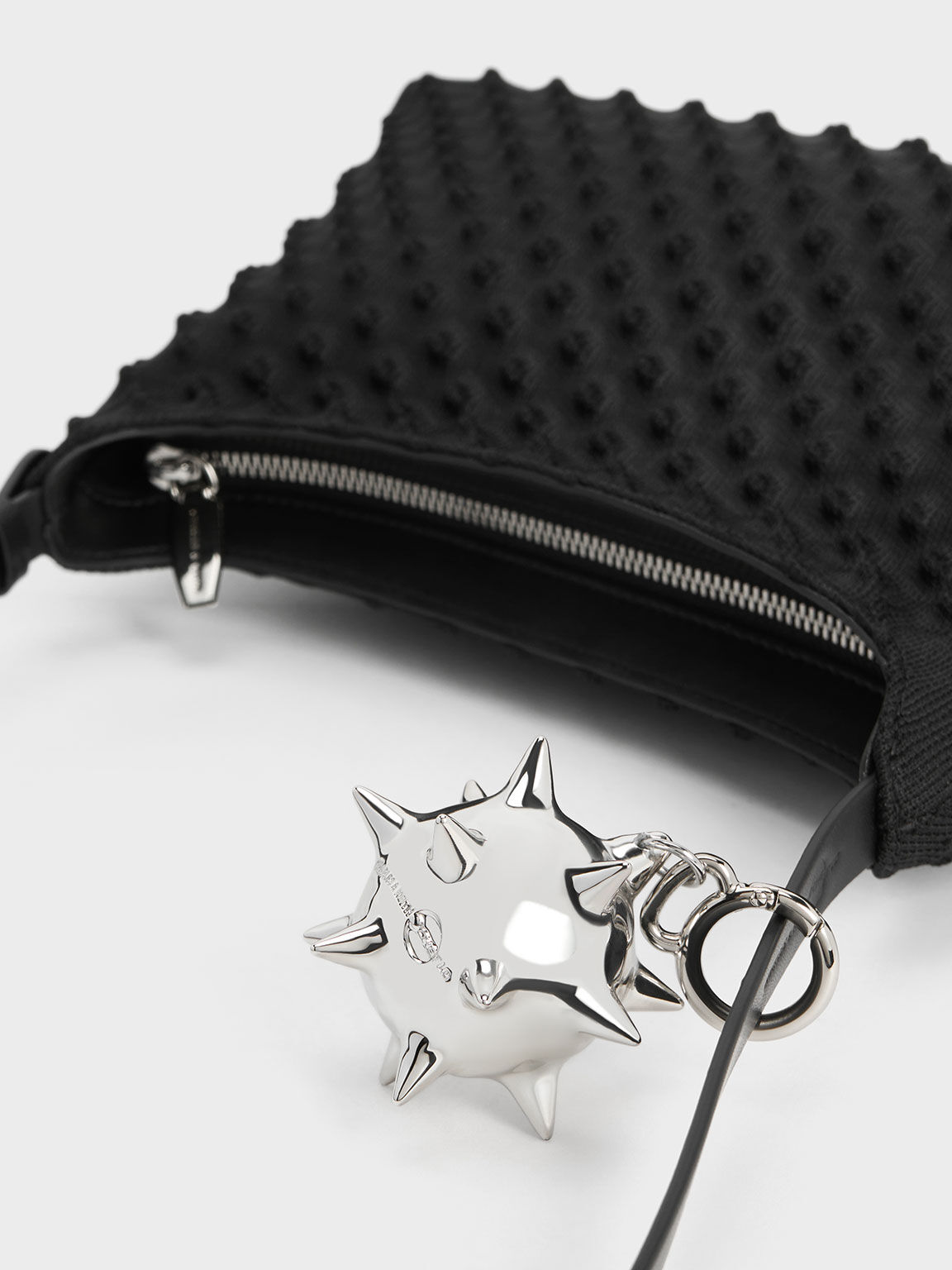 Spike Textured Shoulder Bag, Noir, hi-res