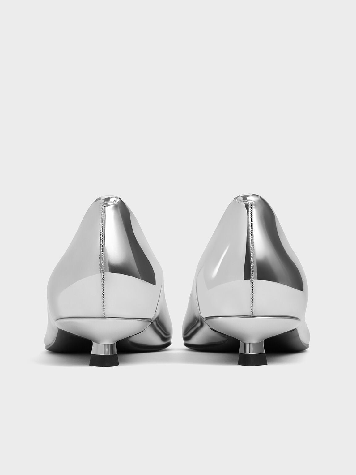 Metallic Pointed-Toe Kitten-Heel Pumps, Silver, hi-res