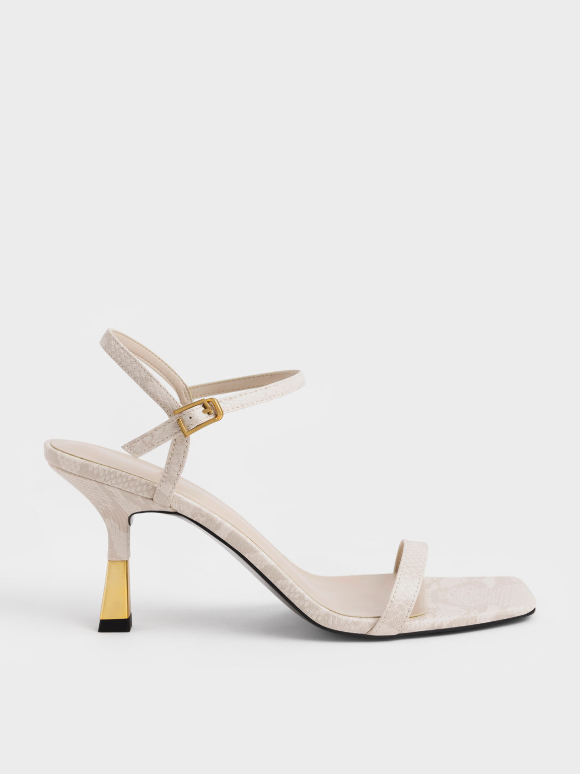 Black Asymmetric Strap Heeled Sandals - CHARLES & KEITH International