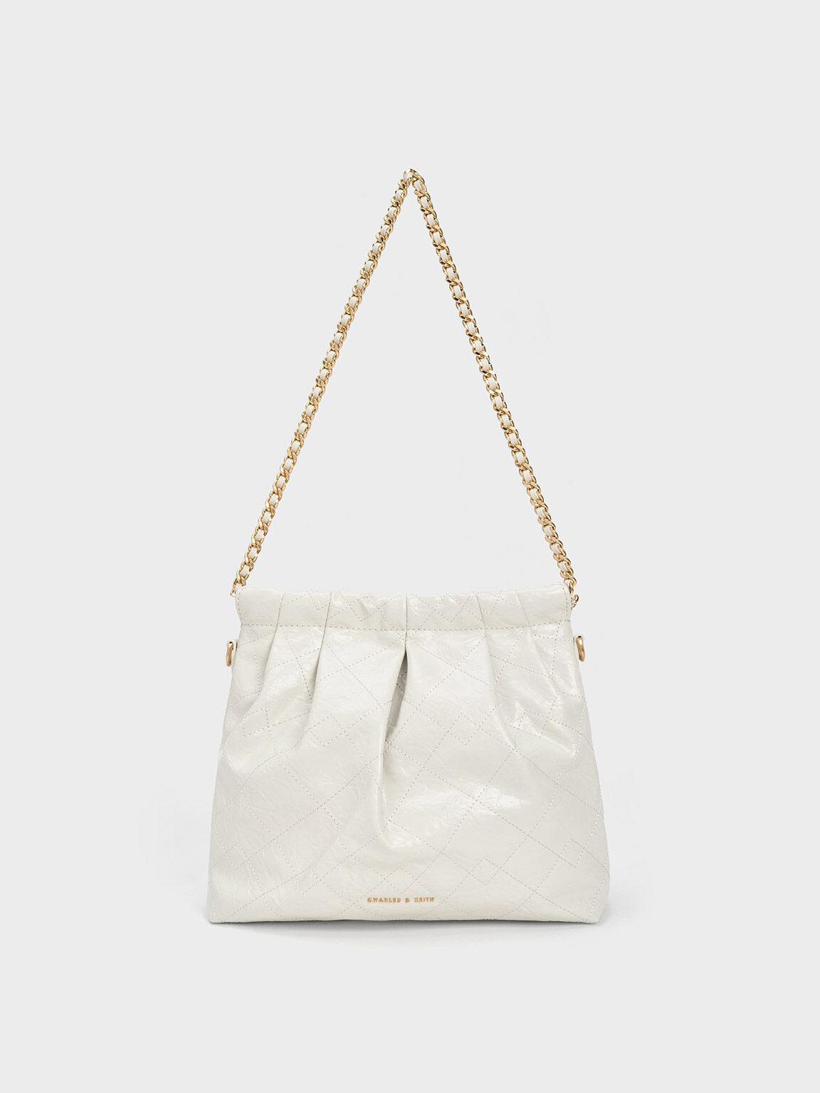 Charles & Keith - Women's Chain Handle Shoulder Bag, White, M