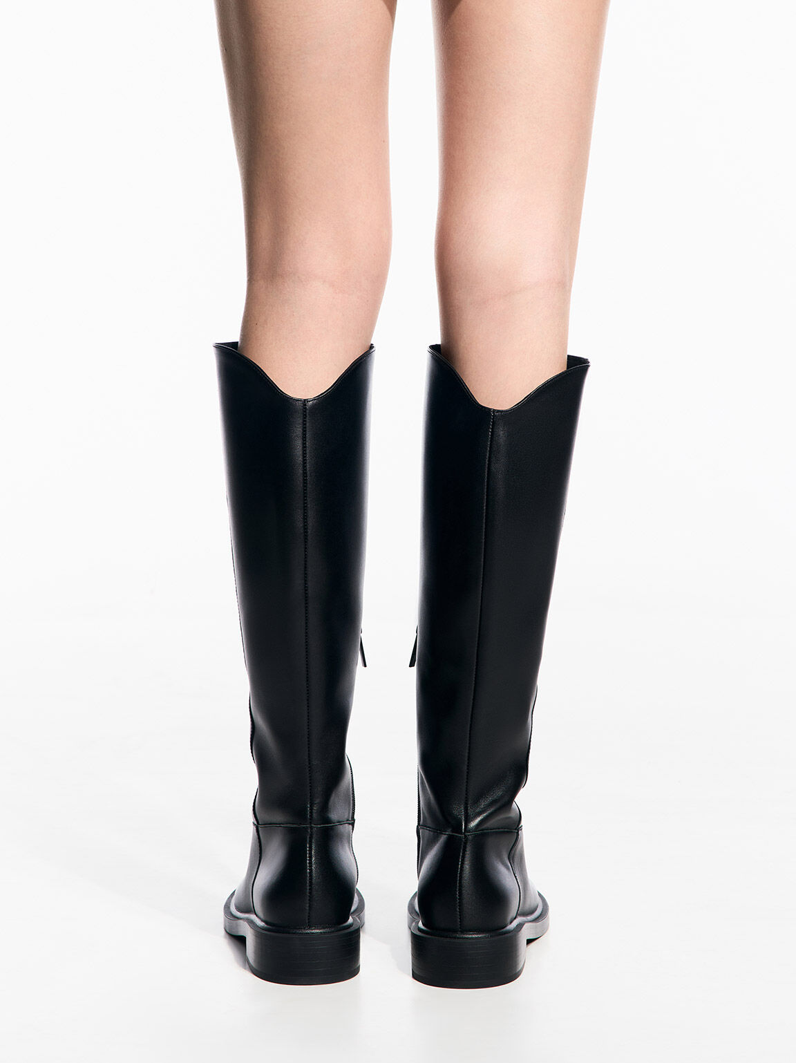 Gabine Leather Interlocking-Accent Knee-High Boots, Black, hi-res