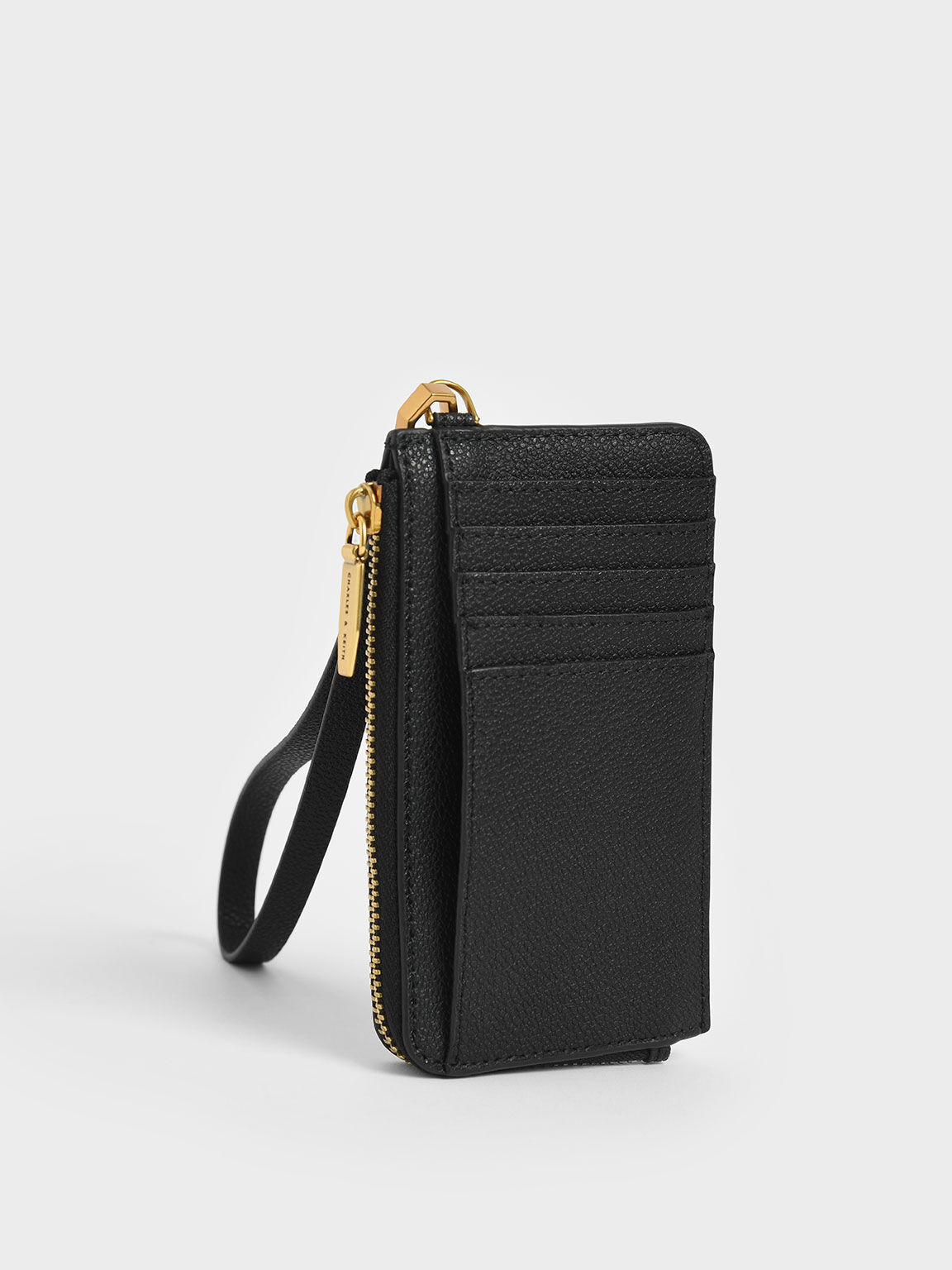 Charles & Keith card holder bag in black with gold chain strap