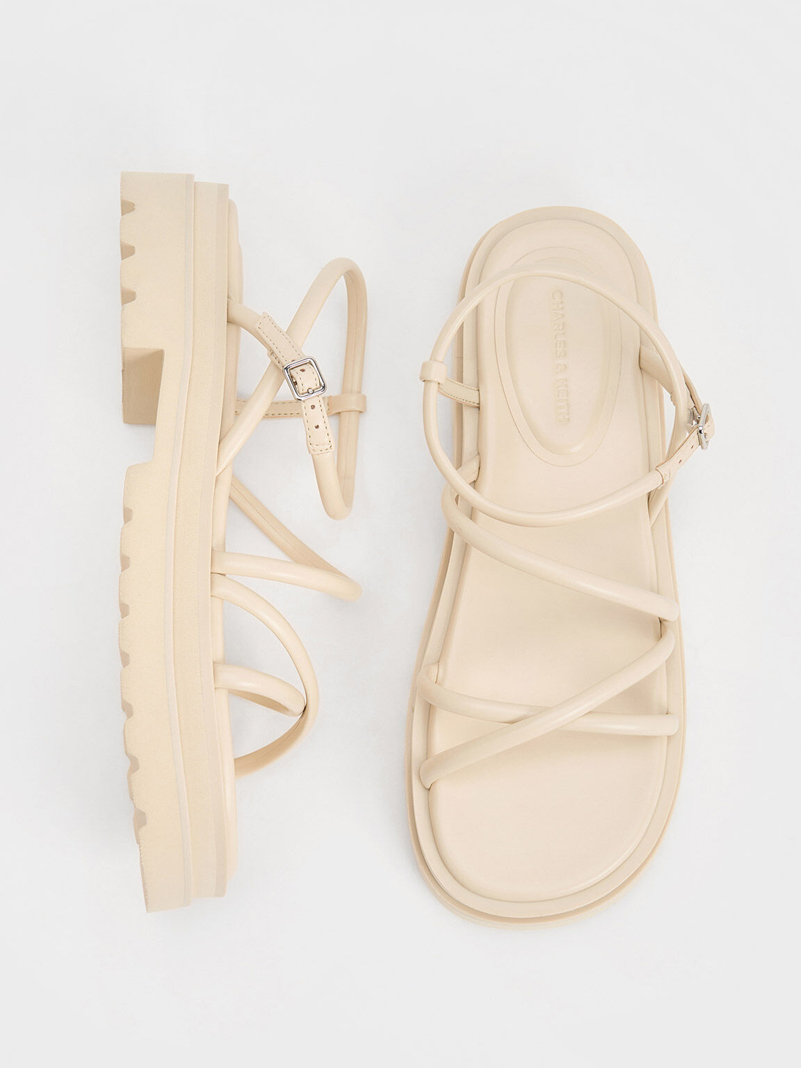 Tubular Strap Sandals, Beige, hi-res