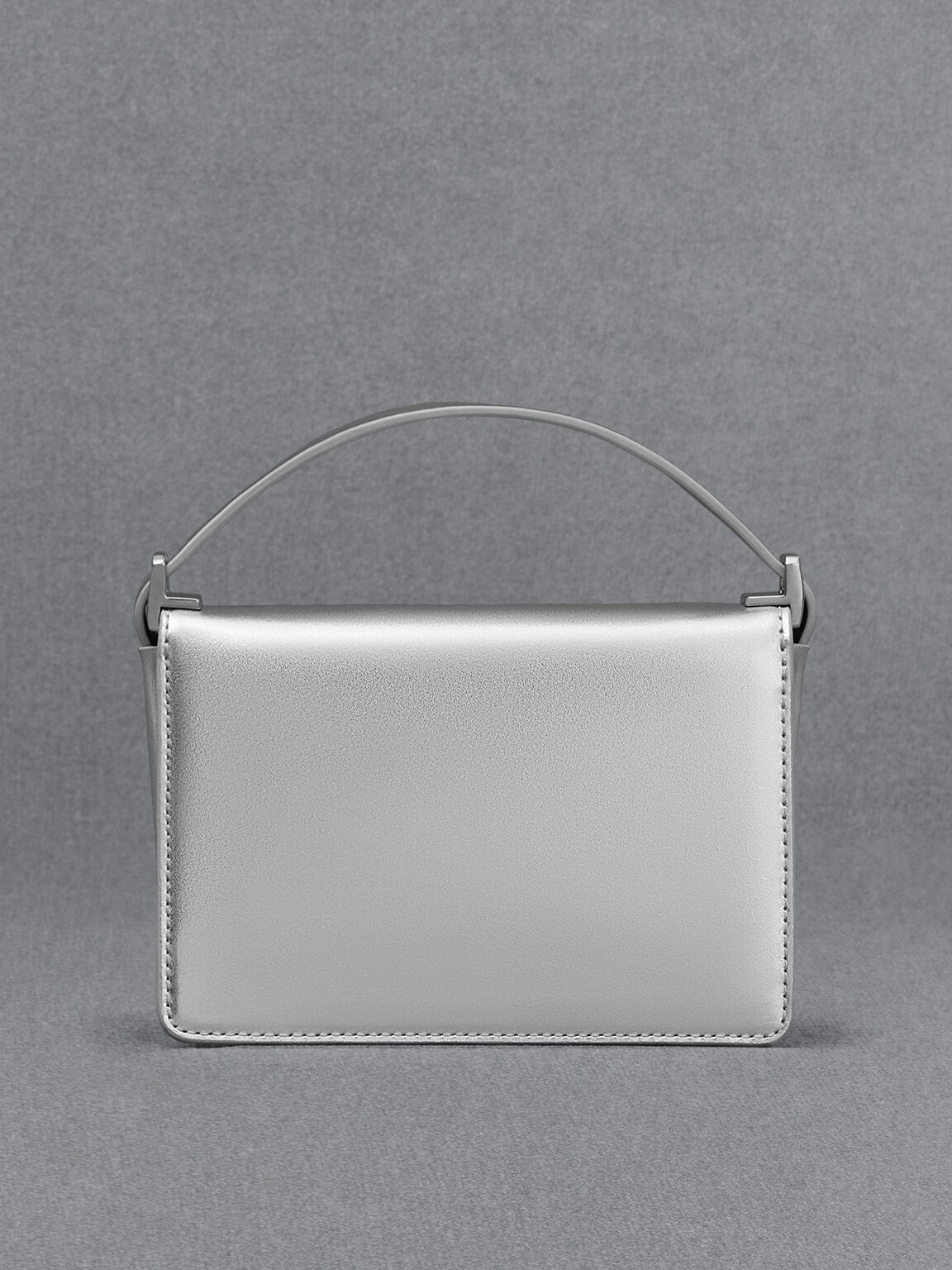 Silver Leather Metallic Boxy Bag - CHARLES & KEITH SG