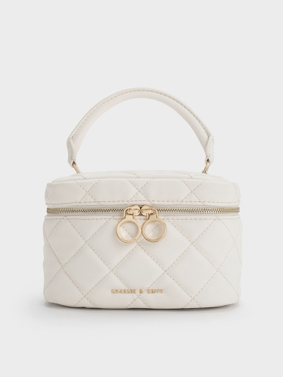 White Quilted Two-Way Zip Mini Bag - CHARLES & KEITH International