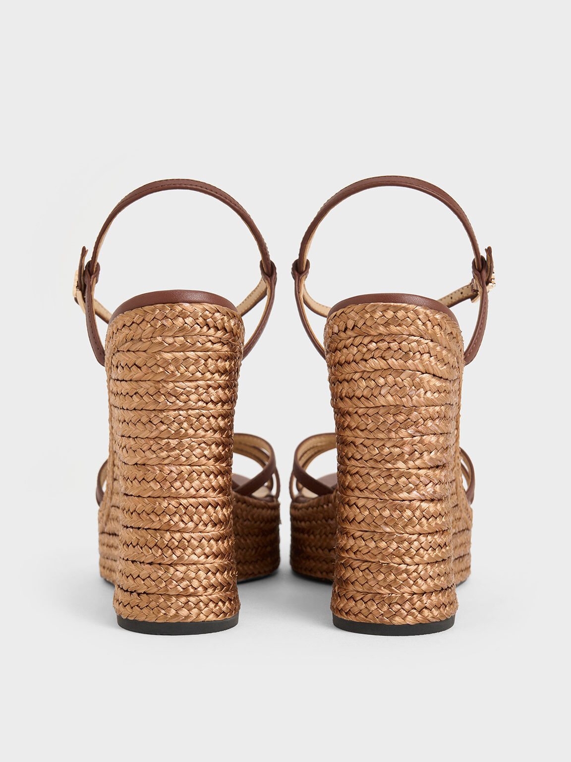 Leather Strappy Espadrille Wedges, Brown, hi-res