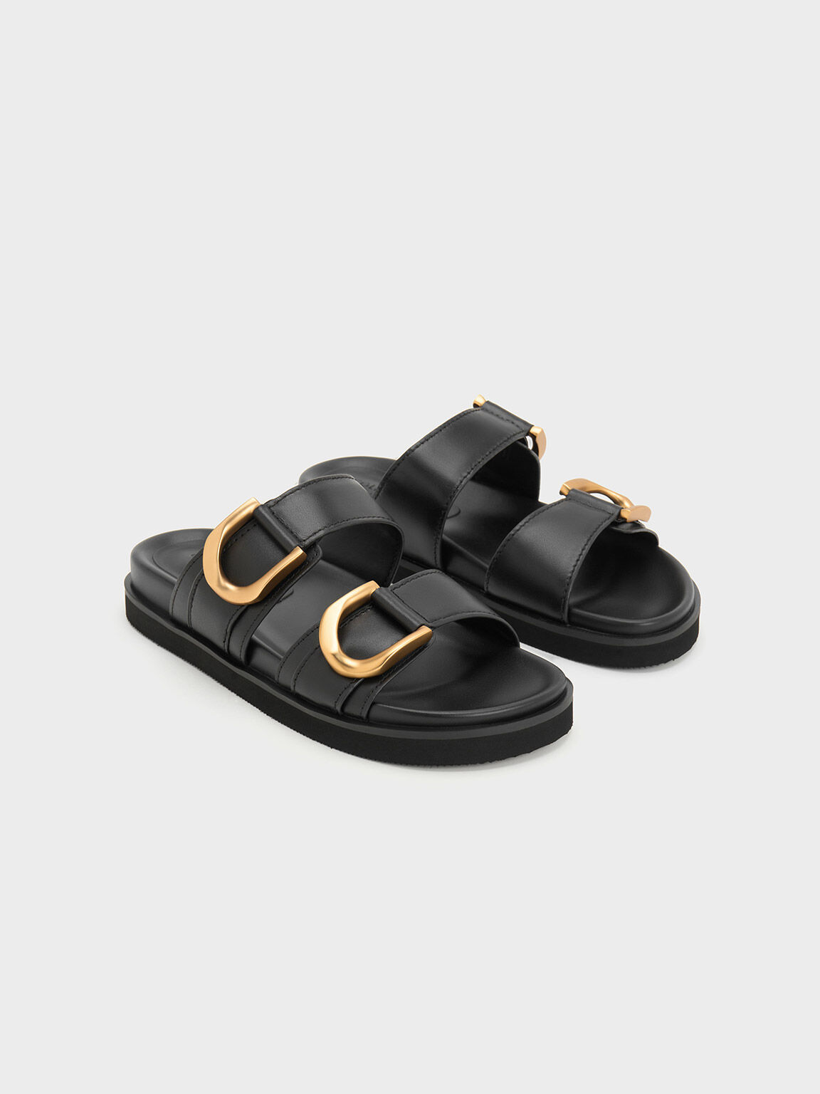 Black Gabine Leather Sandals - CHARLES & KEITH US