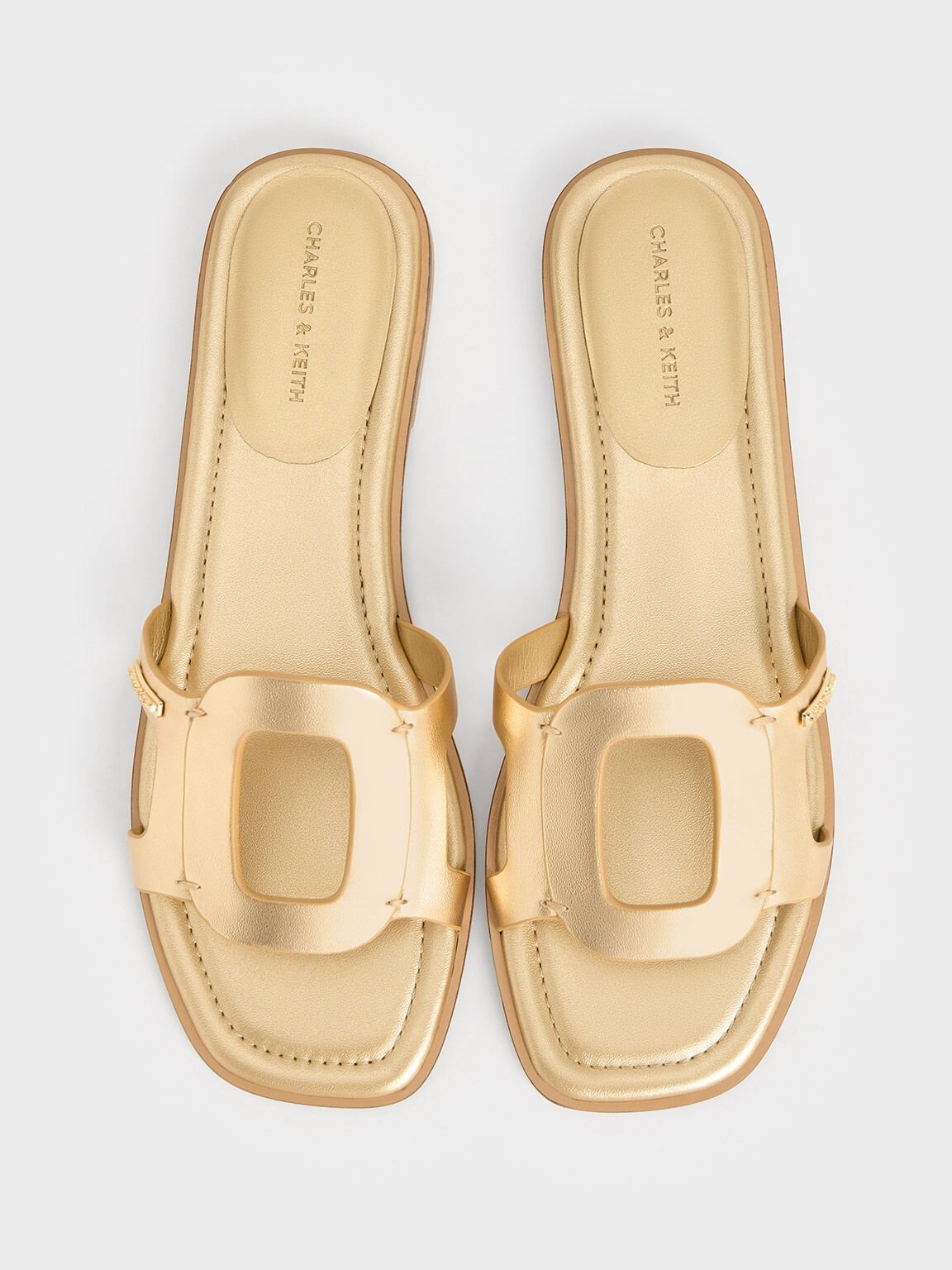 Easley Metallic Cut-Out Slide Sandals, Gold, hi-res