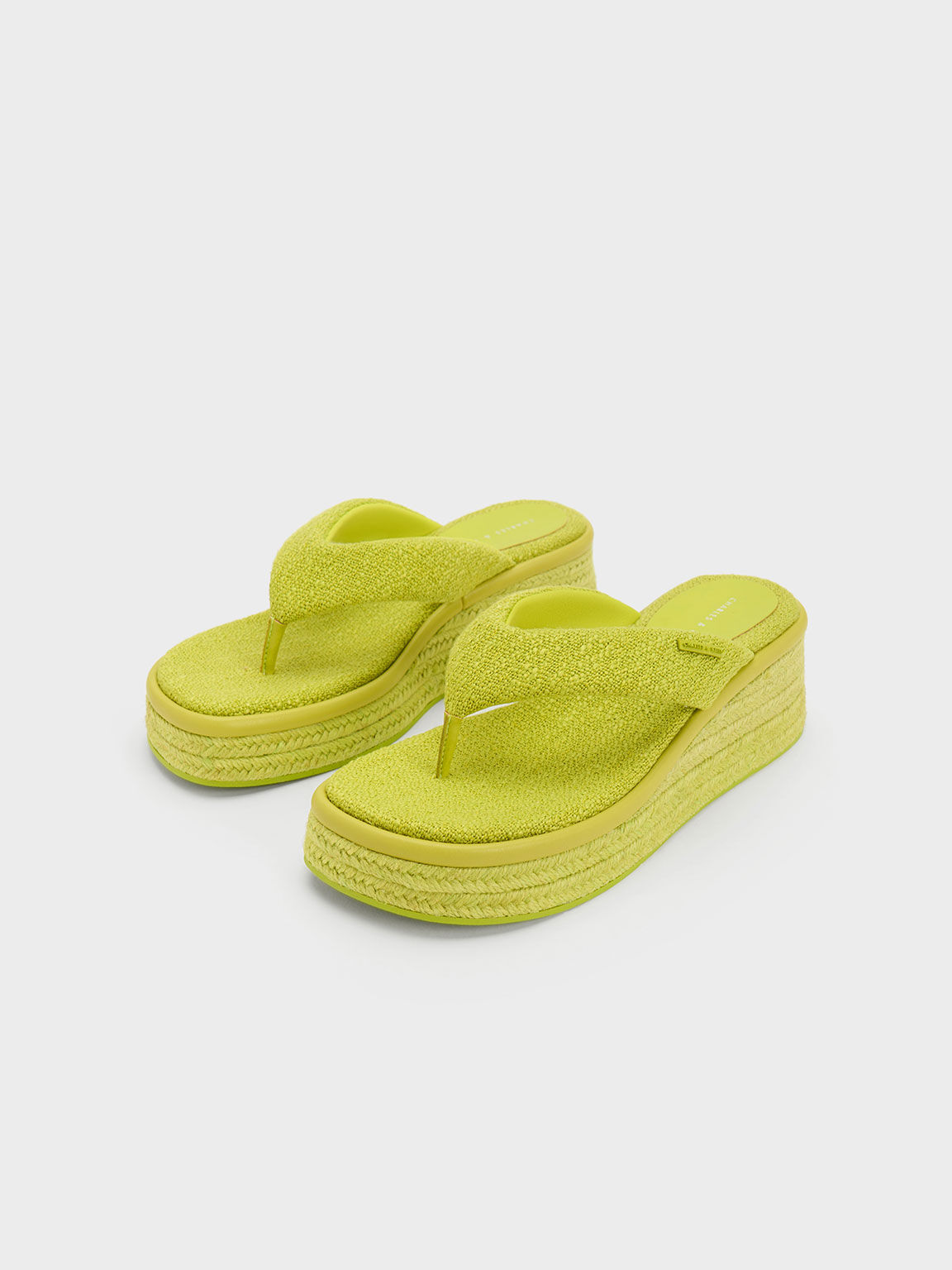 Woven Espadrille Thong Sandals, Lime, hi-res