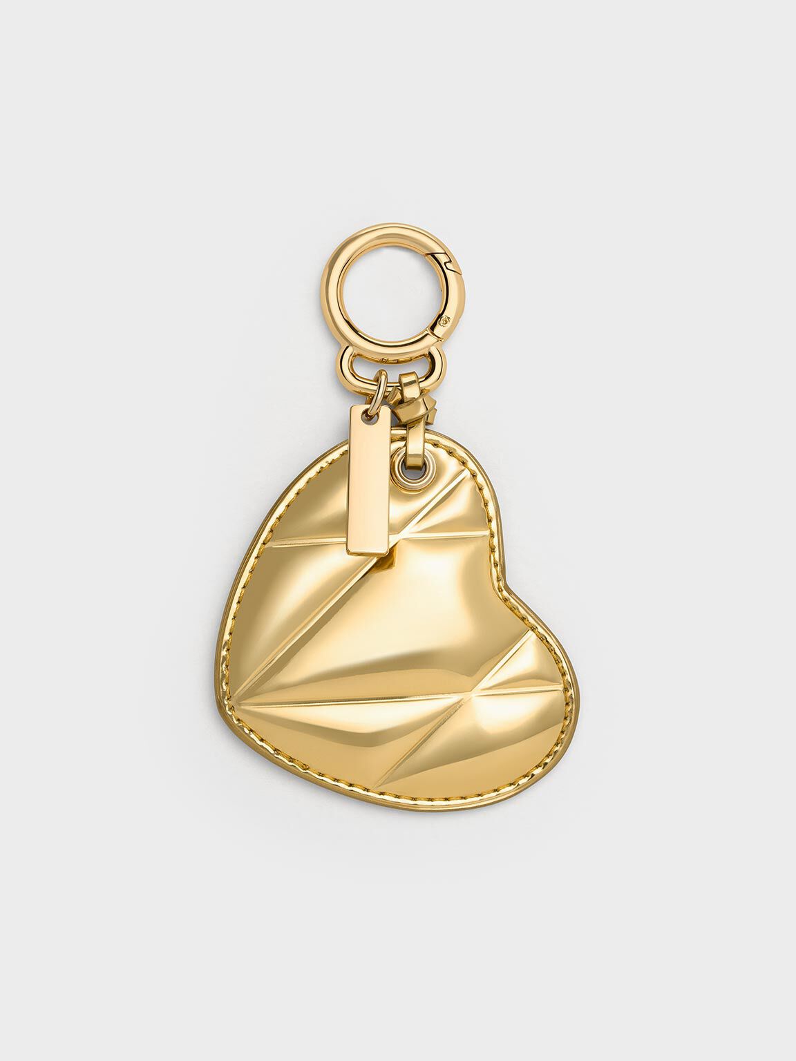 Metallic Heart Quilted Mirror Charm, Gold, hi-res