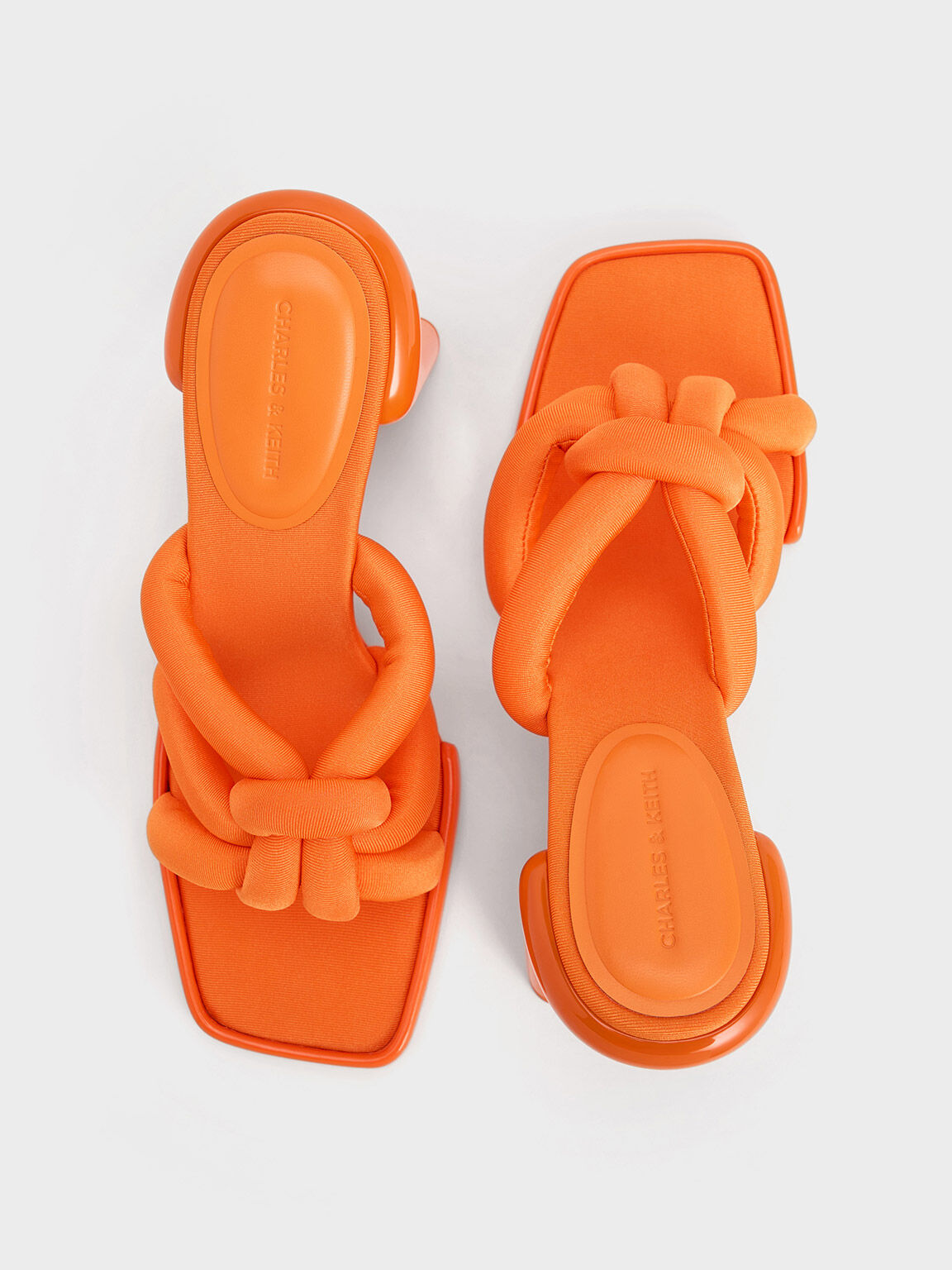 Toni Knotted Puffy-Strap Mules, Orange, hi-res