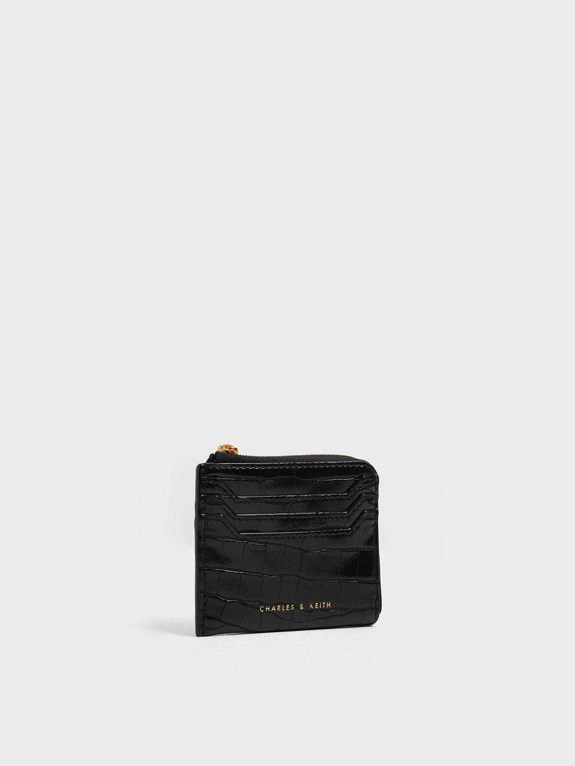 Black Croc-Effect Long Wallet - CHARLES & KEITH International