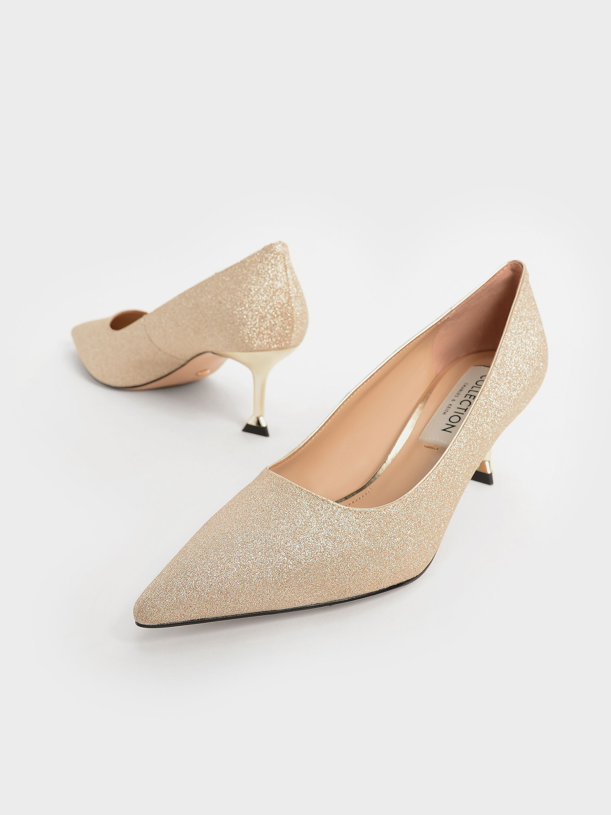Missionaris acre Collega Gold Glittered Kitten Heel Pumps - CHARLES & KEITH US