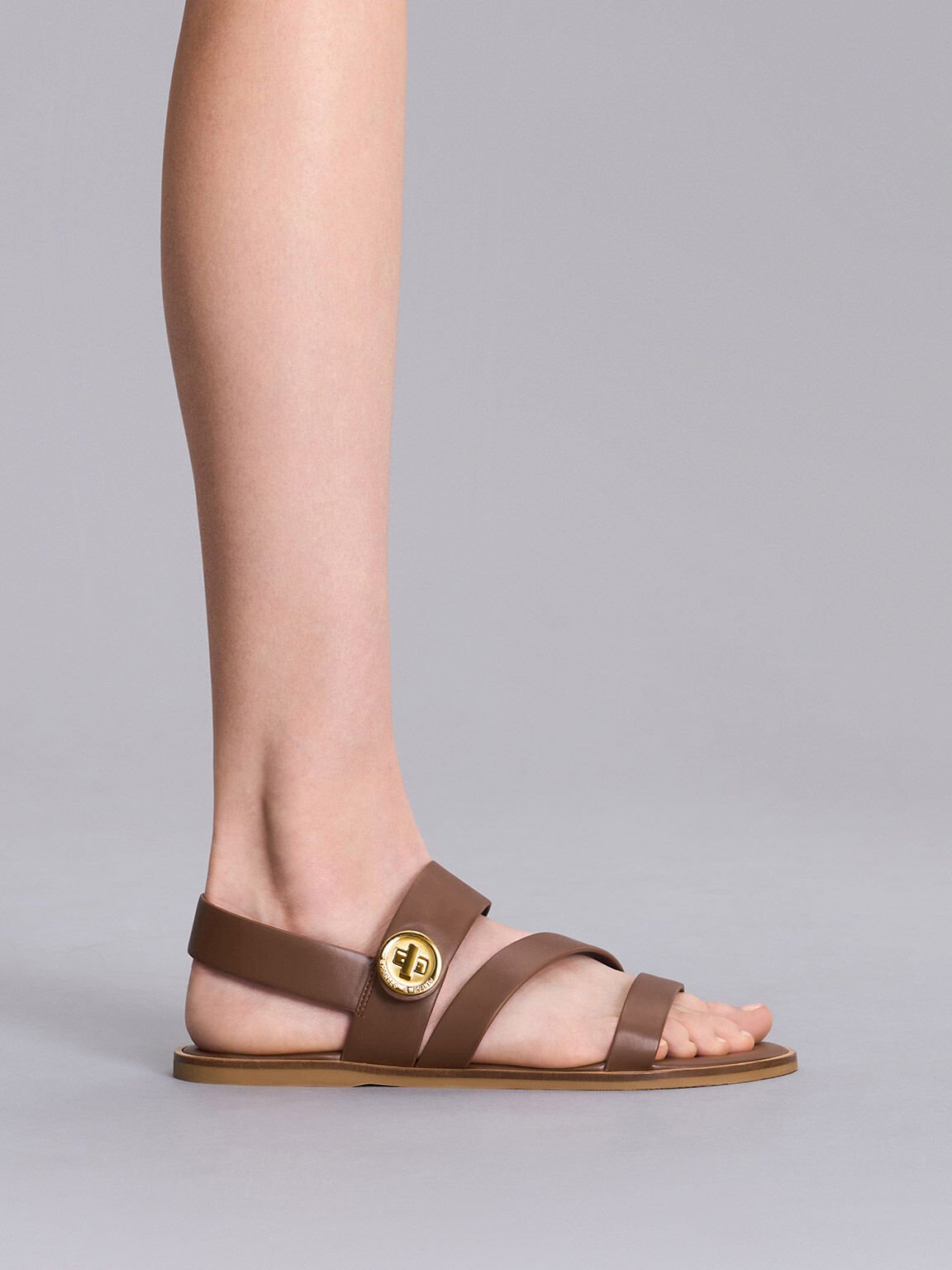 Yara Turn Lock Strappy Sandals, Dark Brown, hi-res