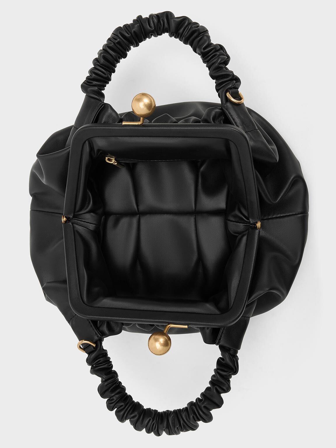 Eve Ruched-Handle Trapeze Bag, Black, hi-res