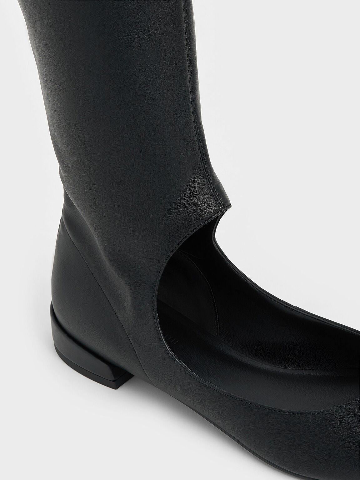 Cut-Out Pointed-Toe Knee-High Boots, Black, hi-res