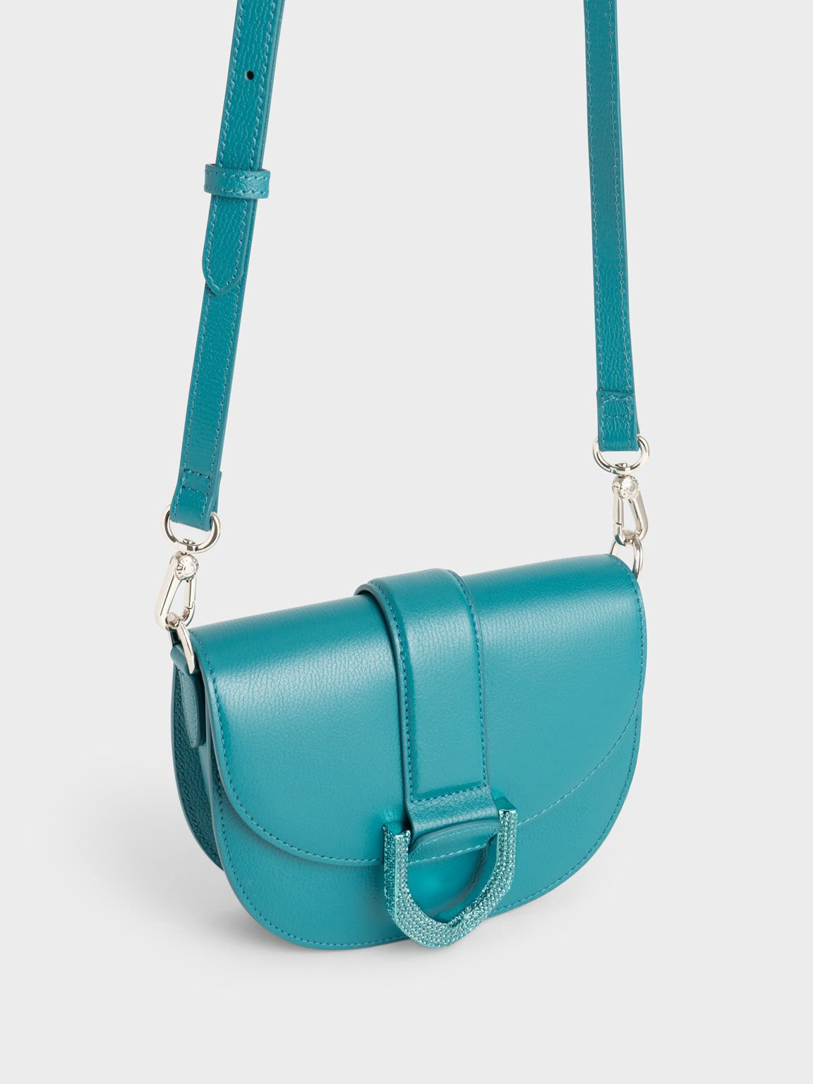 Turquoise Mini Gabine Leather Saddle Bag - CHARLES & KEITH LK