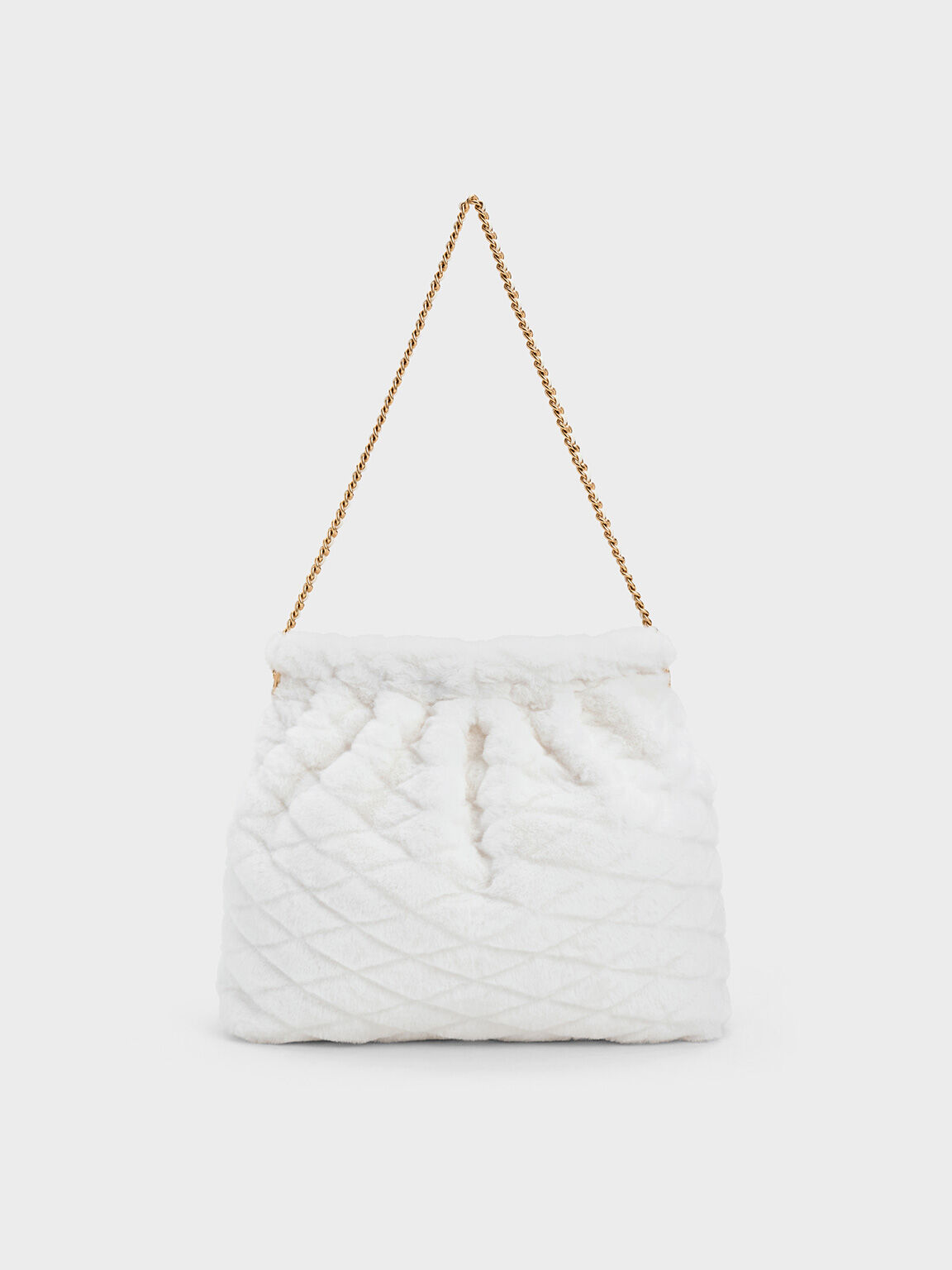 Bolso hobo Duo peludo con asa de cadena, Blanco, hi-res