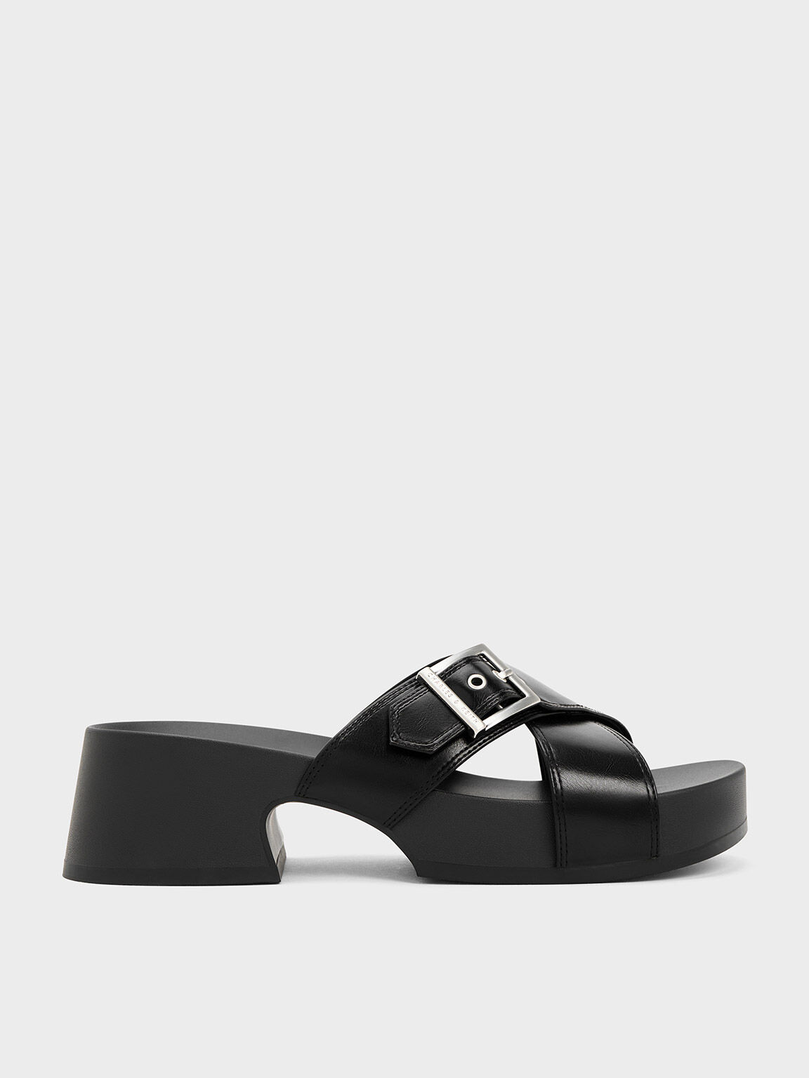 Black Open Toe Slingback Platform Sandals - CHARLES & KEITH CZ