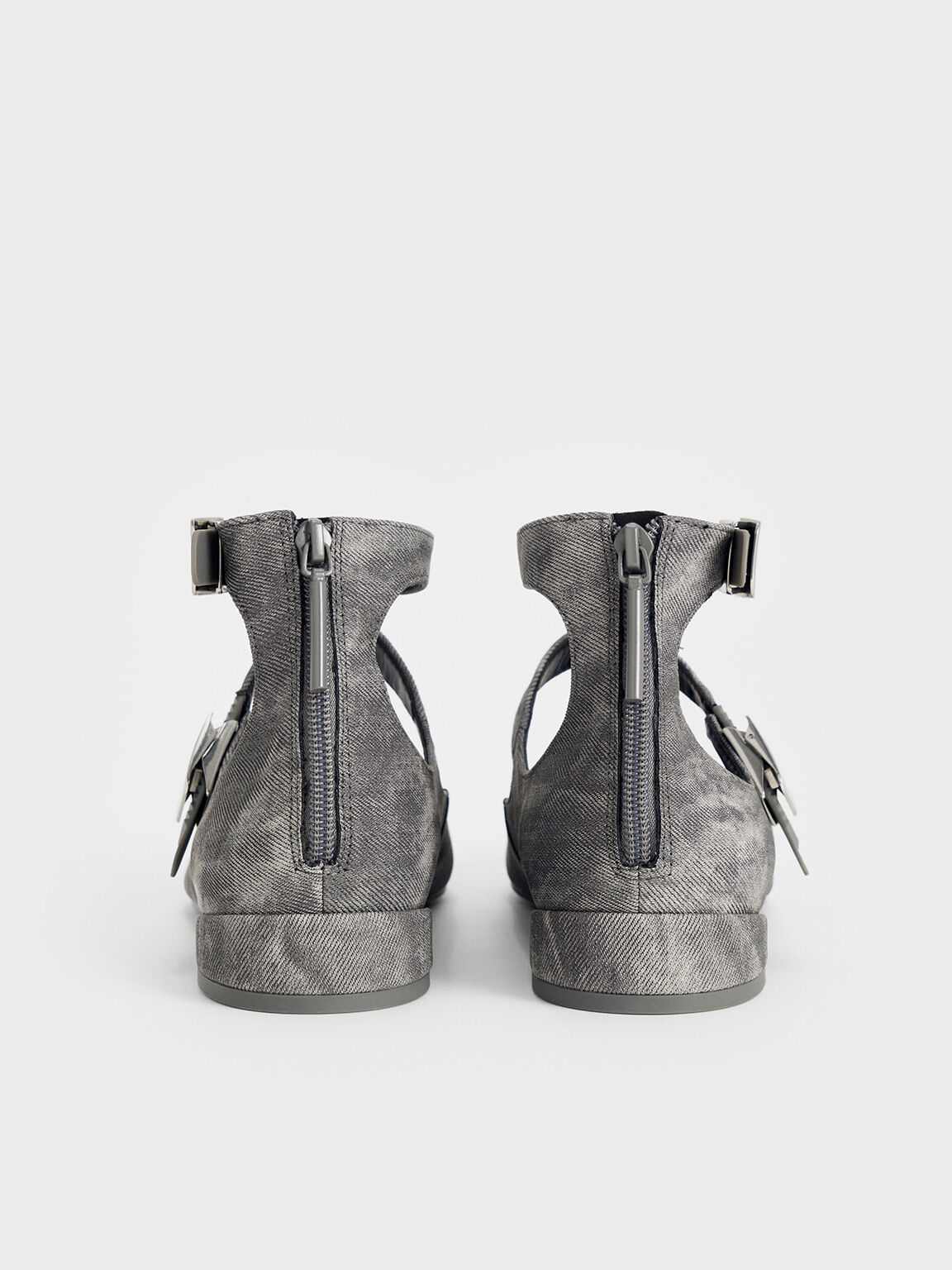 Robbie Denim Pointed-Toe Mary Jane Flats, Dark Grey, hi-res