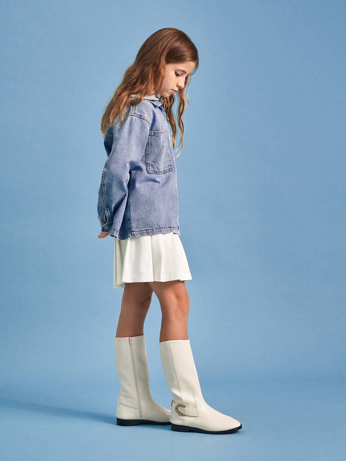 Girls' Gabine Knee-High Boots, Chalk, hi-res
