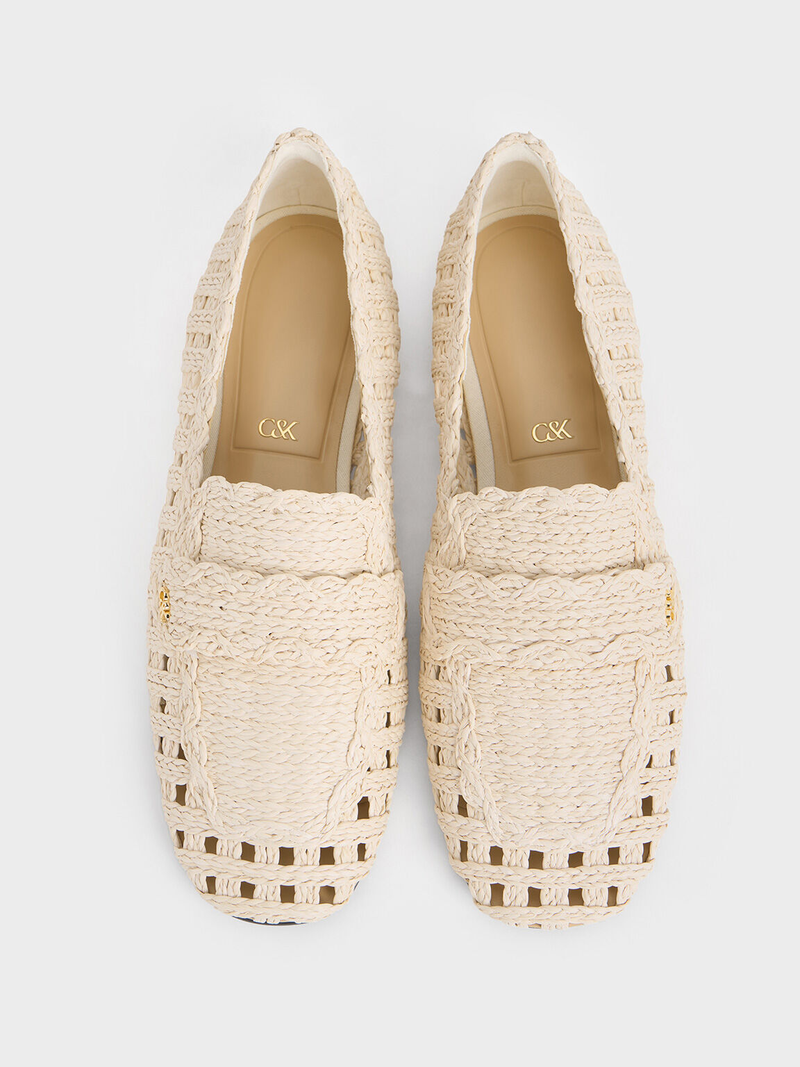 Raffia Woven Loafers, White, hi-res