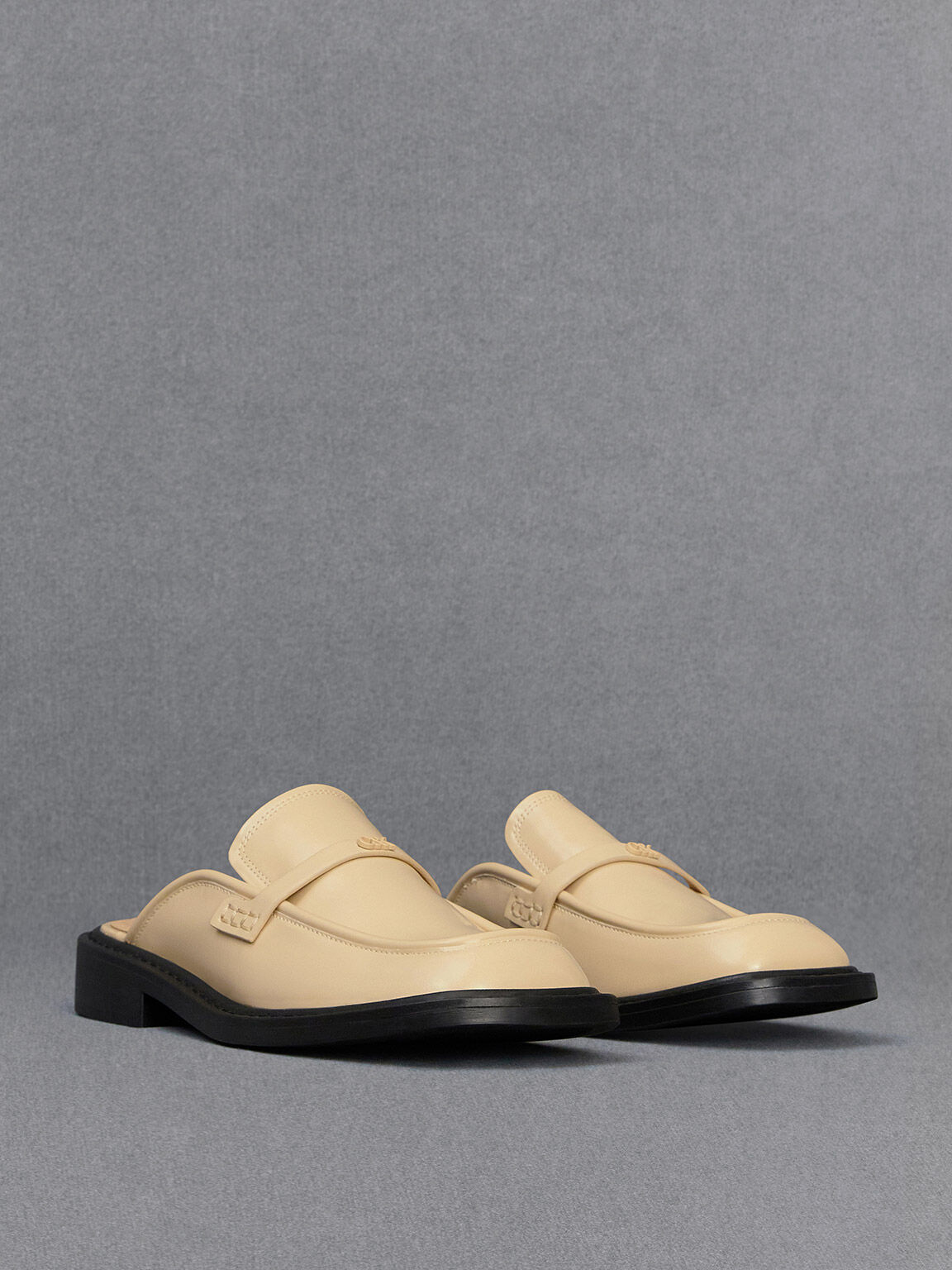 Beige Tahlia Leather Loafer Mules - CHARLES & KEITH SG