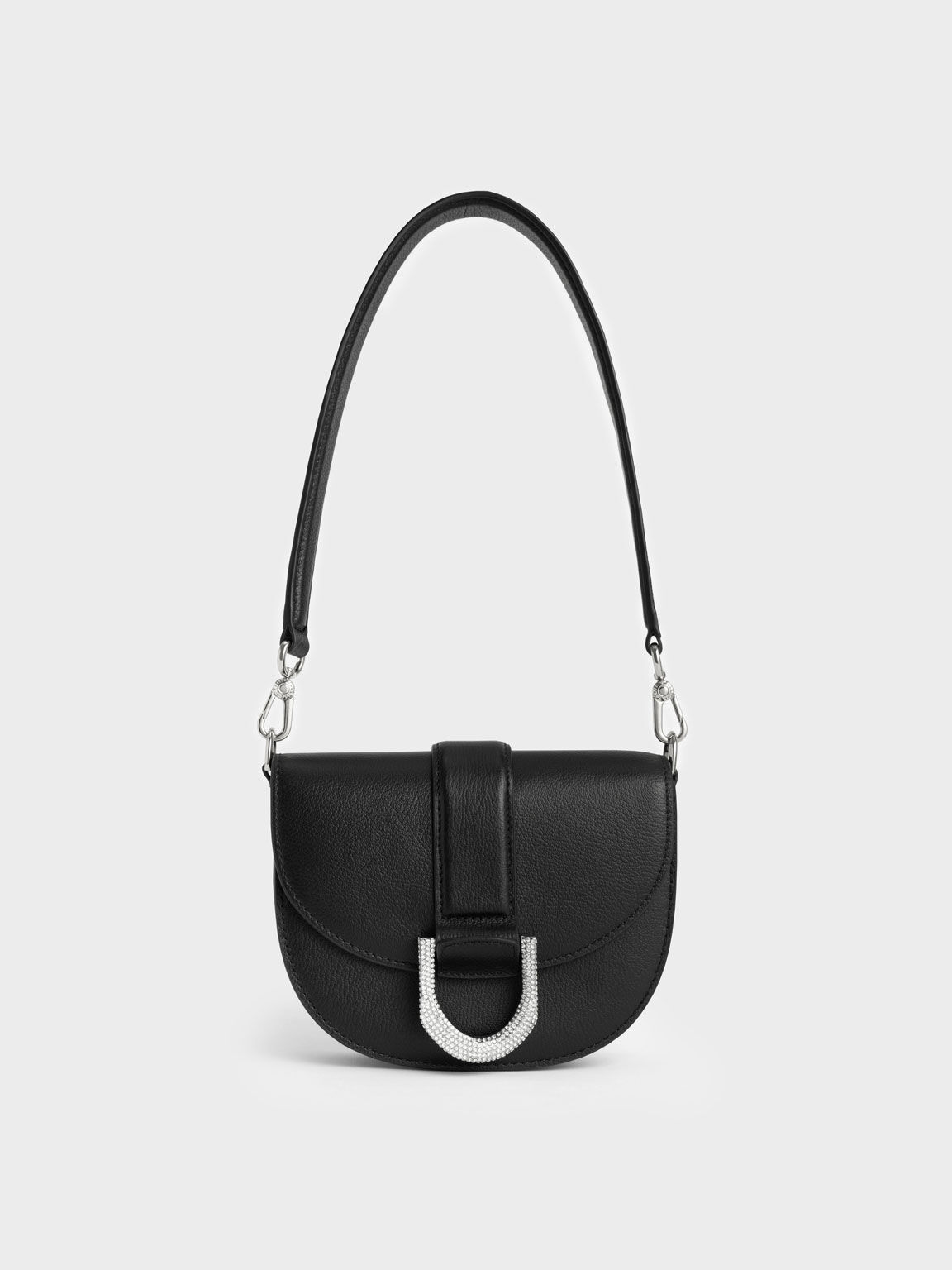 Black Mini Gabine Leather Saddle Bag - CHARLES & KEITH US