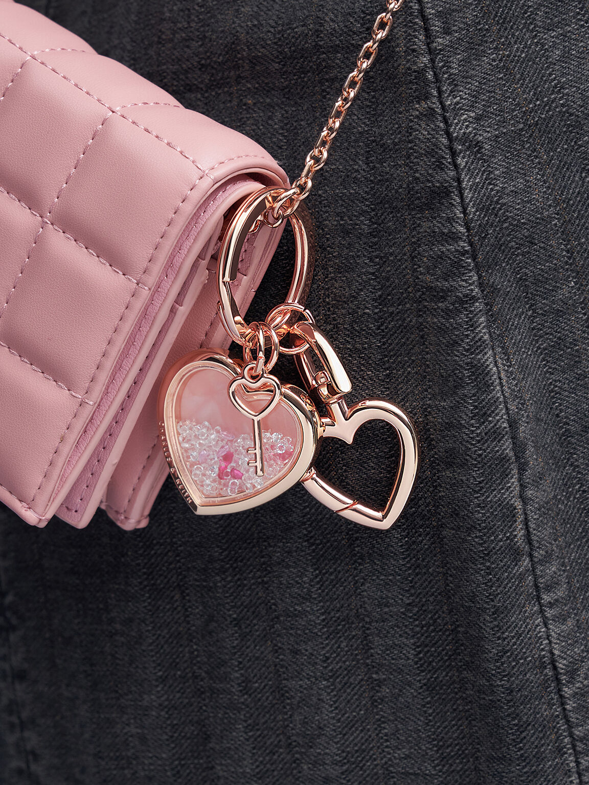 Heart Lock Crystal Keychain, Rose Gold, hi-res