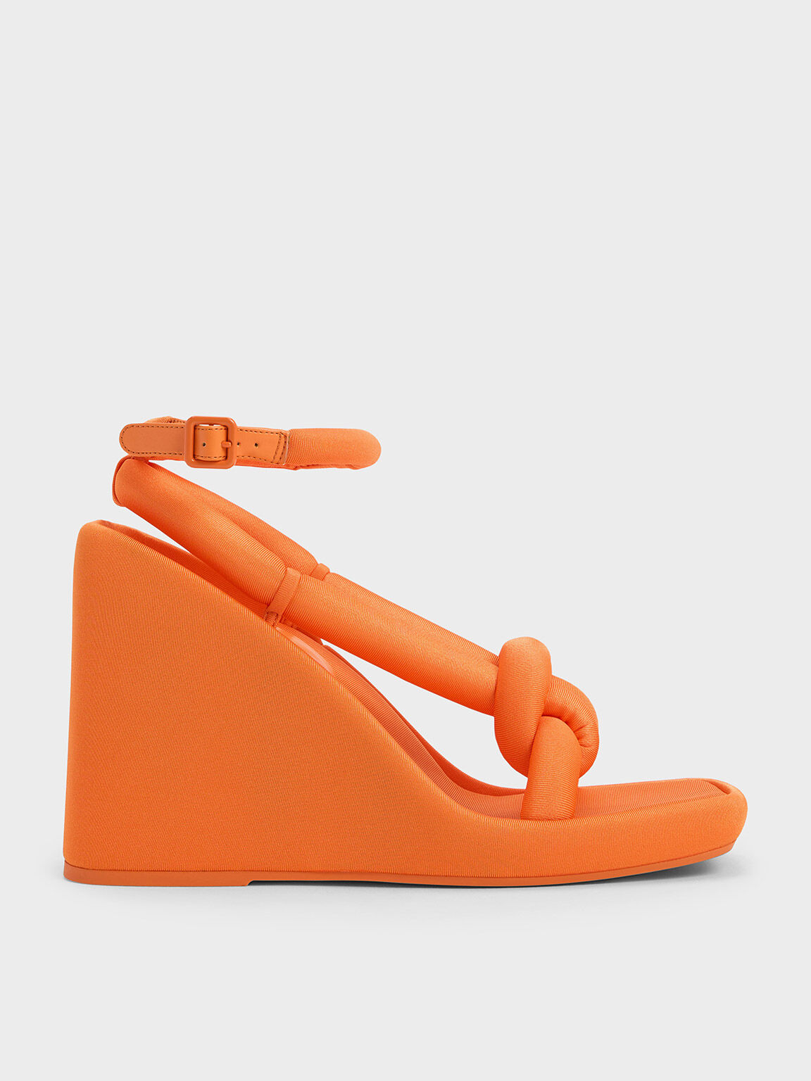 Toni Knotted Puffy-Strap Wedges, Orange, hi-res