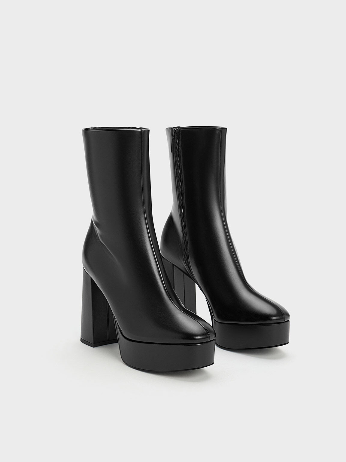 Black Platform Side-Zip Ankle Boots - CHARLES & KEITH US