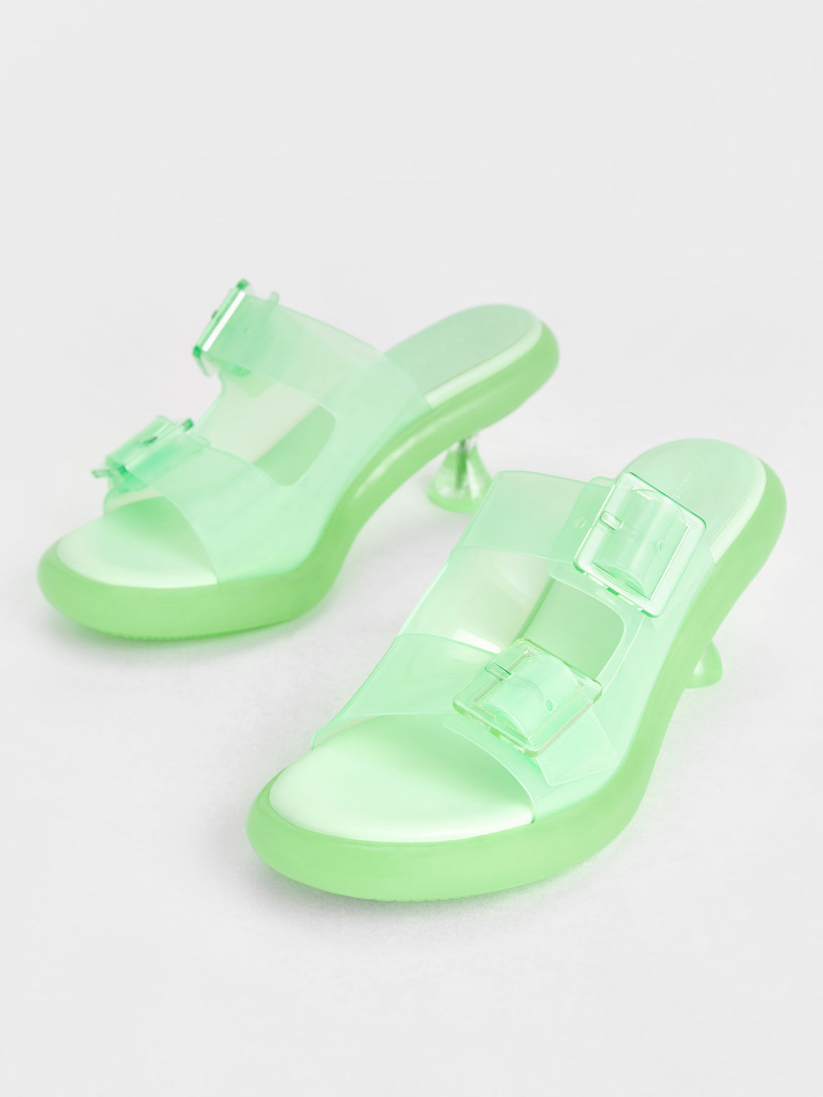 Madison Double Buckle See-Through Mules, Green, hi-res